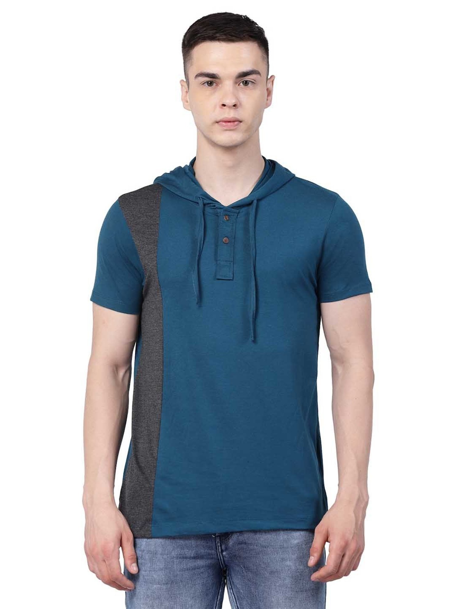 Kalt Teal Regular Fit Hooded T-Shirt