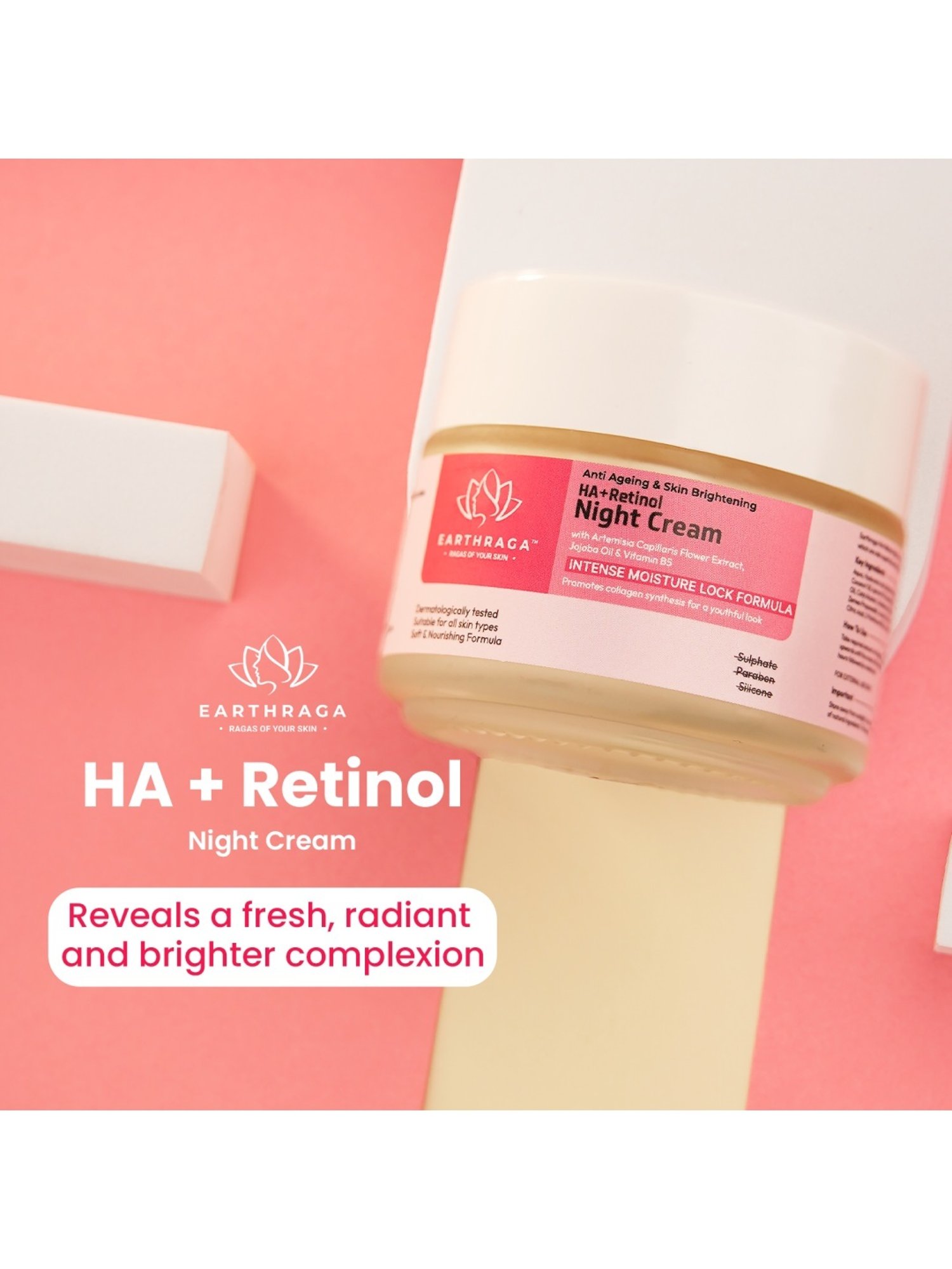 Earthraga Anti Ageing & Skin Brightening HA + Retinol Night Cream - 100 ml