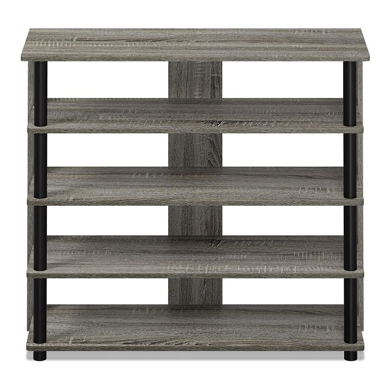 Furinno Turn-N-Tube 5 Tier Wide Wooden Shoe Rack Shelf Closet Organizer for Home Entryways, Living Rooms, and Mud Rooms, French Oak Grey