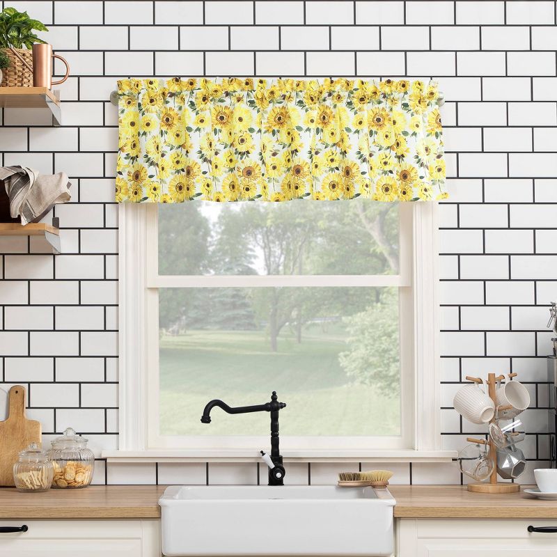 14"x54" Sunflower Print Semi Sheer Rod Pocket Kitchen Curtain Valance Yellow - No. 918