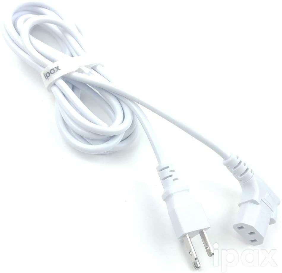 10 Feet Long Right Angled White AC Power Cord Cable Pure Copper Wire Core in Retail Box for Computer Plasma TV Printer Monitor AC Adapter