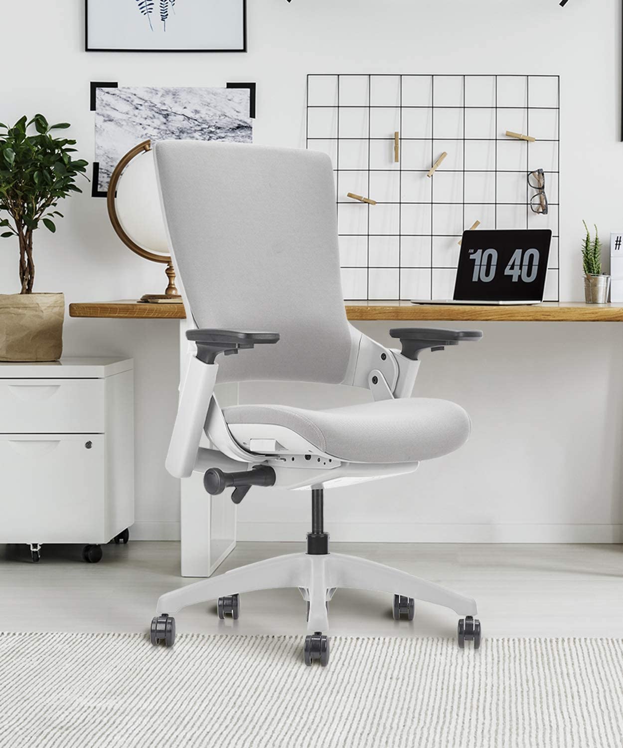 COLAMY Ergonomic High Swivel Executive Chair with Adjustable Height 3D Arm Rest Lumbar Support and Upholstered Back for Home Office Gray New Version