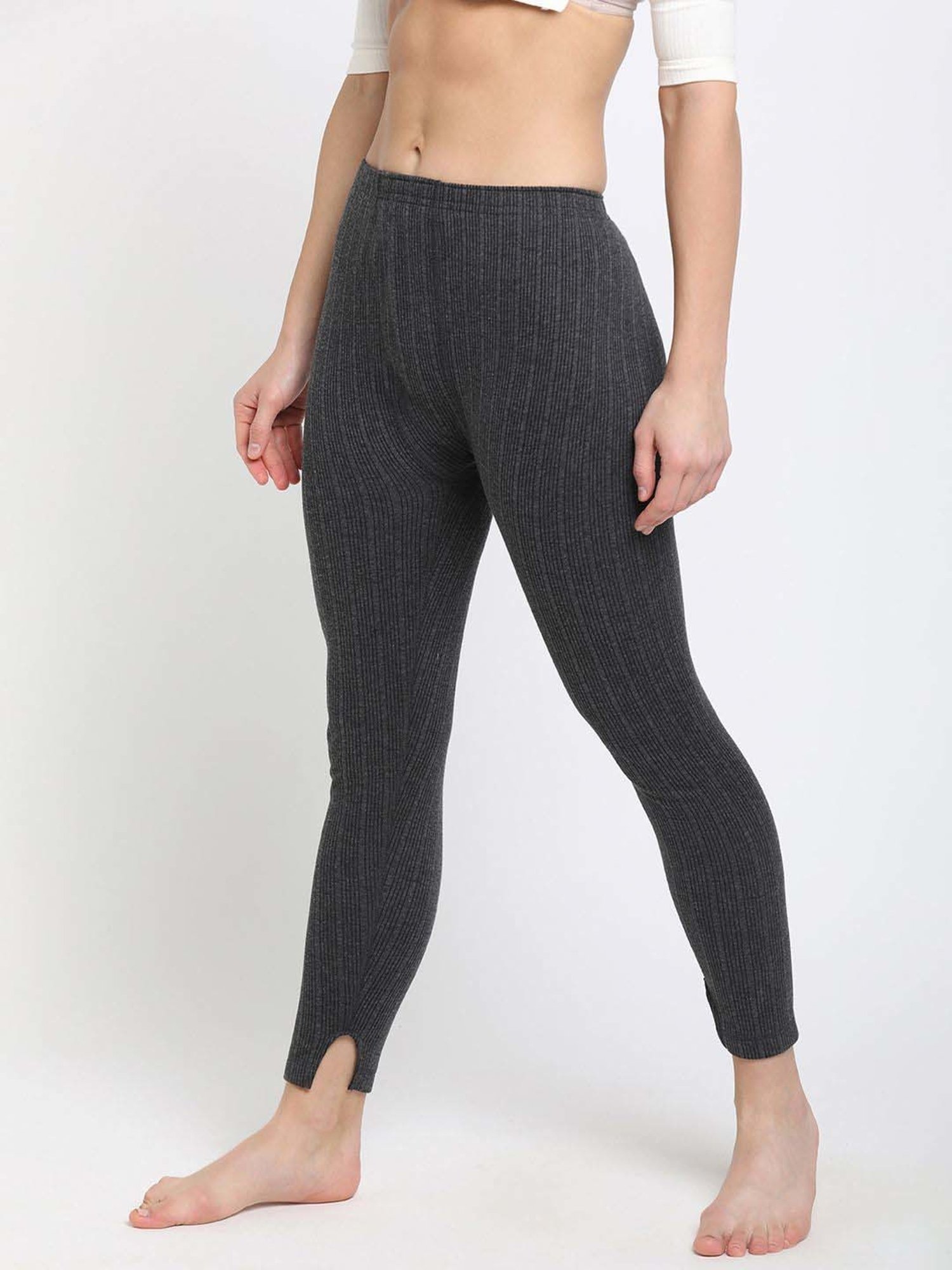Dixcy Slimz Charcoal Melange Striped Thermal Pants