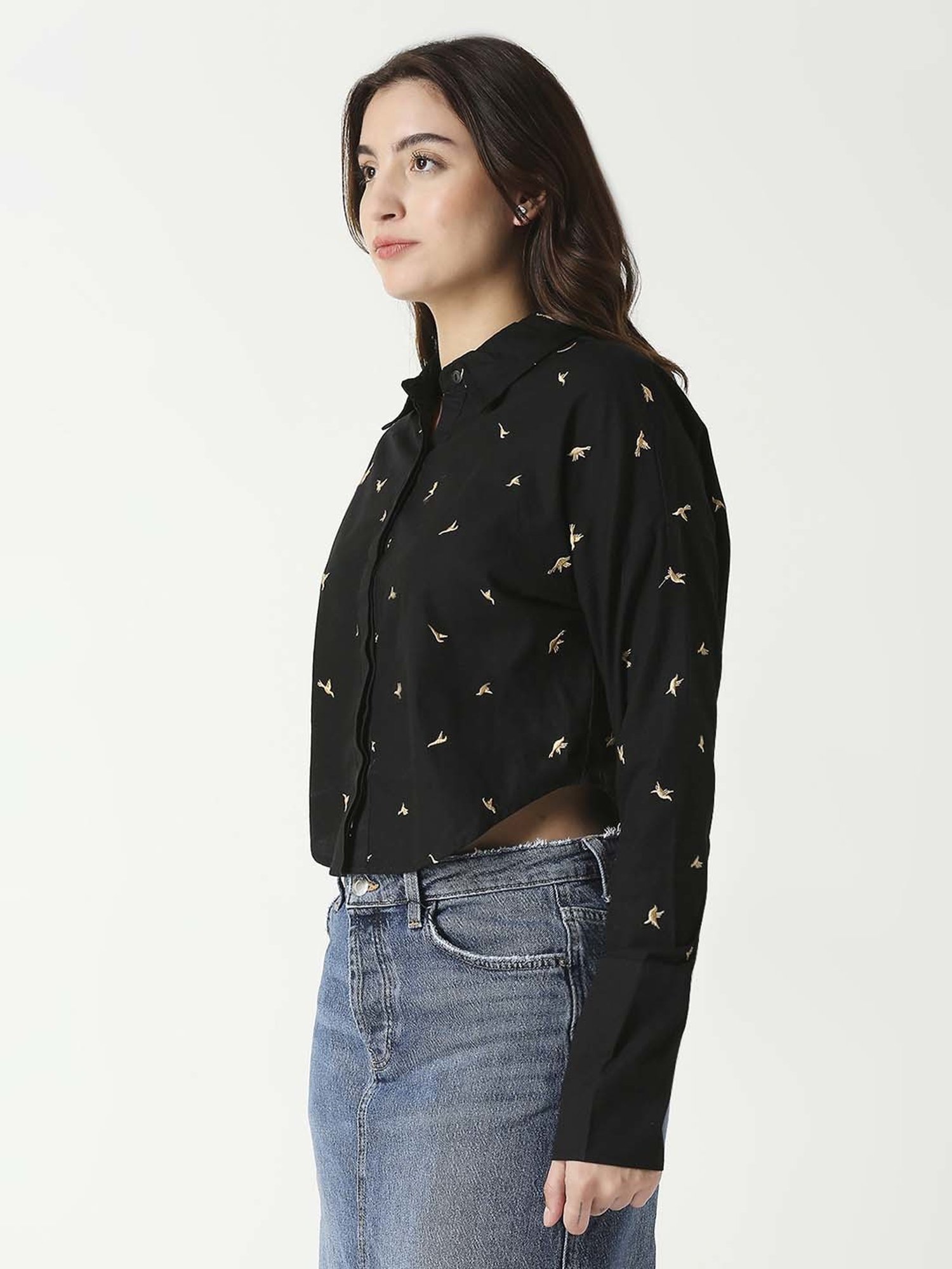 Remanika Black Cotton Embroidered Shirt