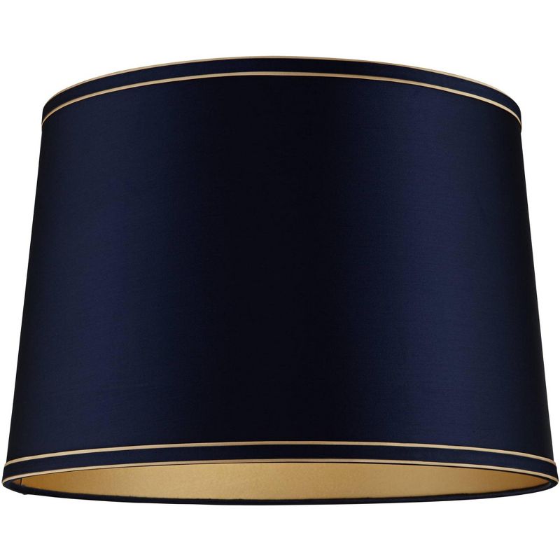 Springcrest Navy Blue Medium Drum Lamp Shade with Navy and Gold Trim 14" Top x 16" Bottom x 11" High (Spider) Replacement with Harp and Finial