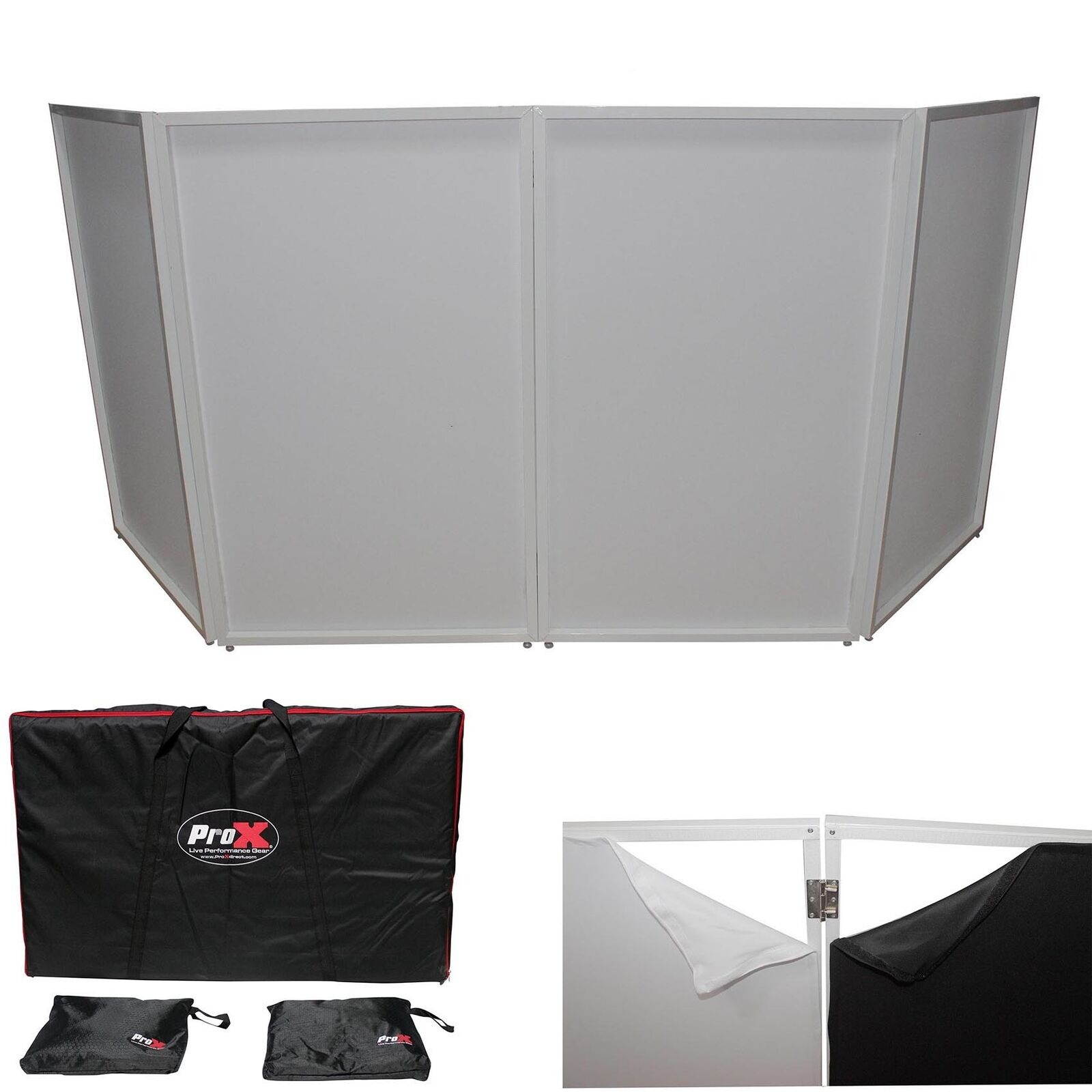 ProX XF-4X3048W 4 Panel DJ Facade White Portable Panels W/Bag+Black+White Scrims