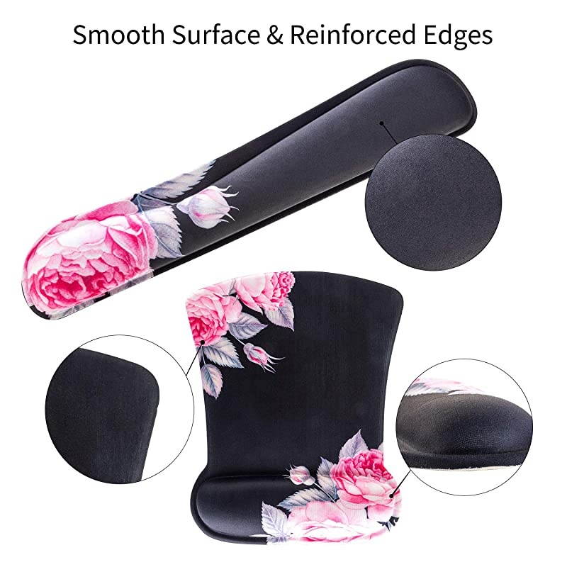 Keyboard Wrist Rest Pad and Mouse Wrist Rest Support Mouse Pad SetDurable Comfortable Lightweight for Easy Typing Pain ReliefErgonomic Support Rose