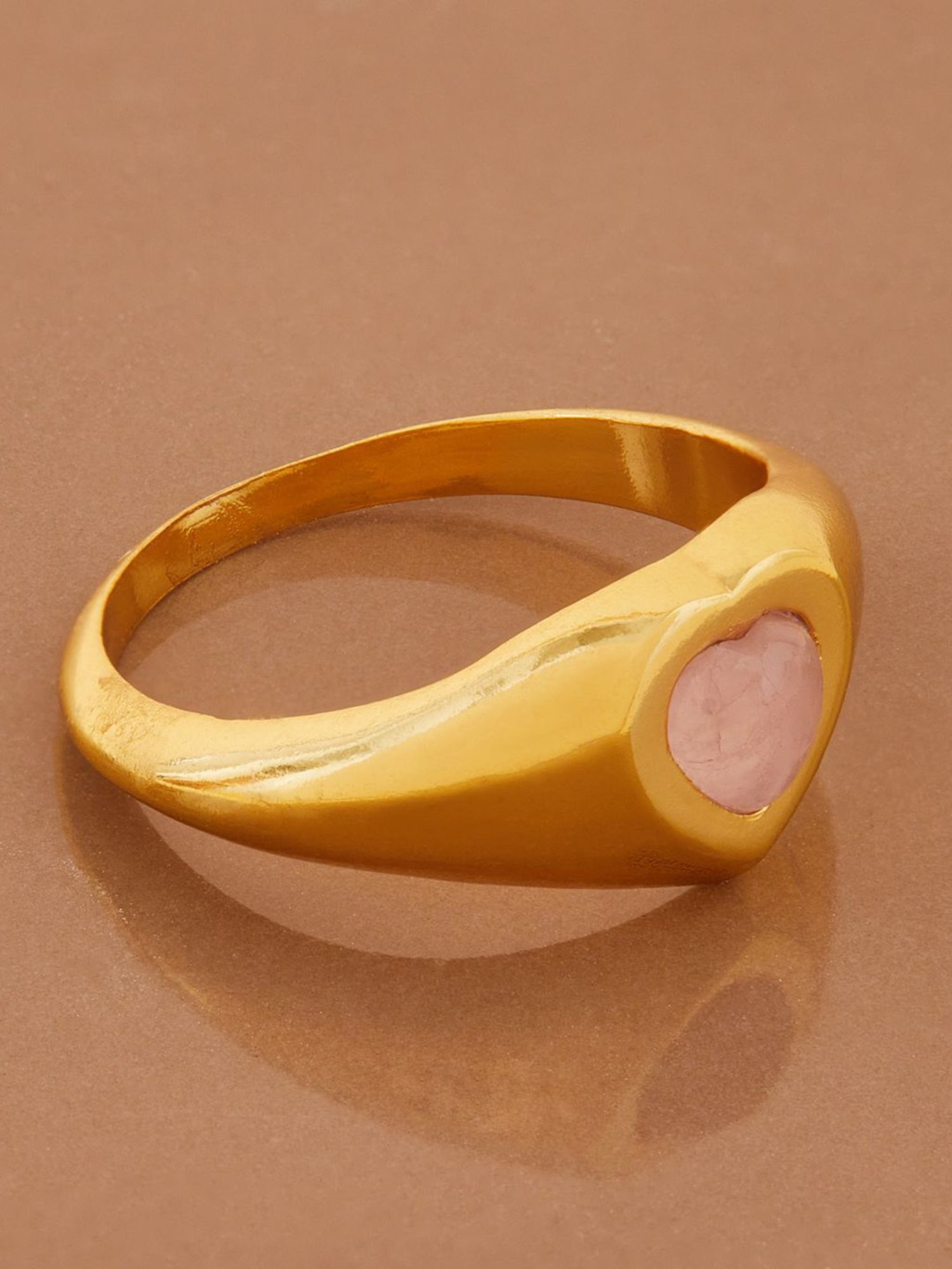 Accessorize London Real Gold Plated Gold Z Rose Quartz Heart Signet Ring