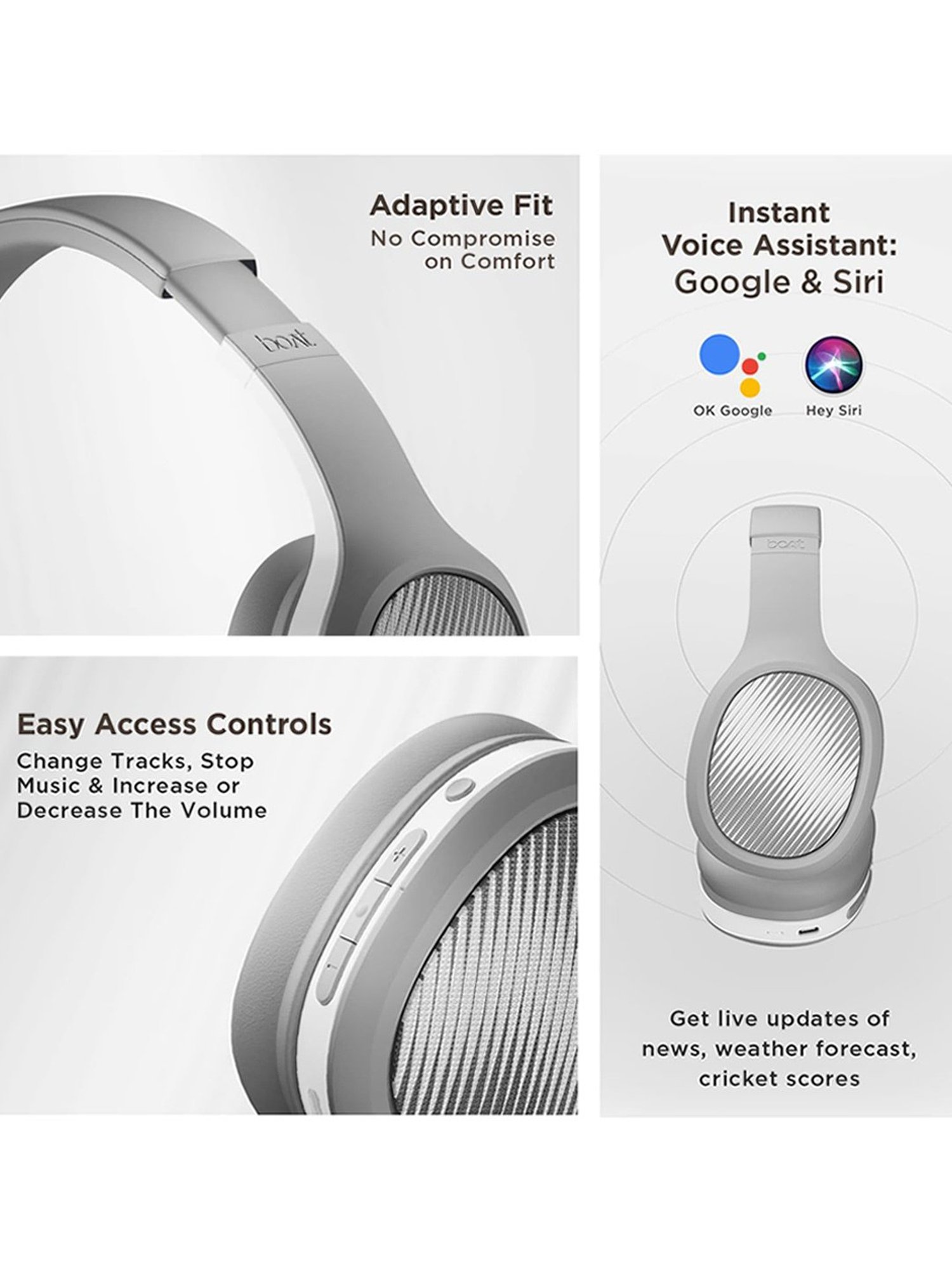 Boat Rockerz 460 Wireless Over Ear Headphones with Up to 30hrs Playtime (White)