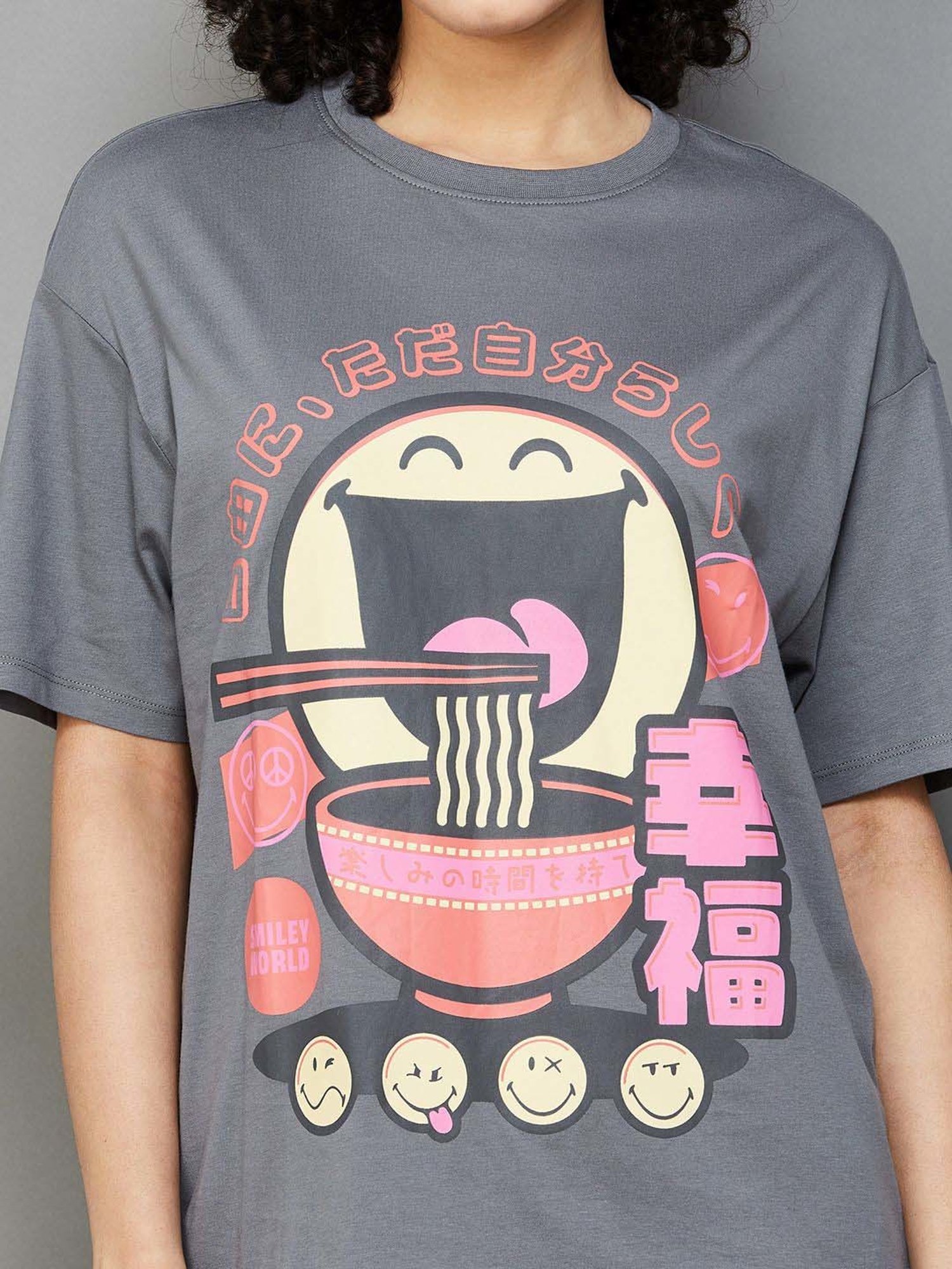 SmileyWorld Grey Cotton Printed T-Shirt