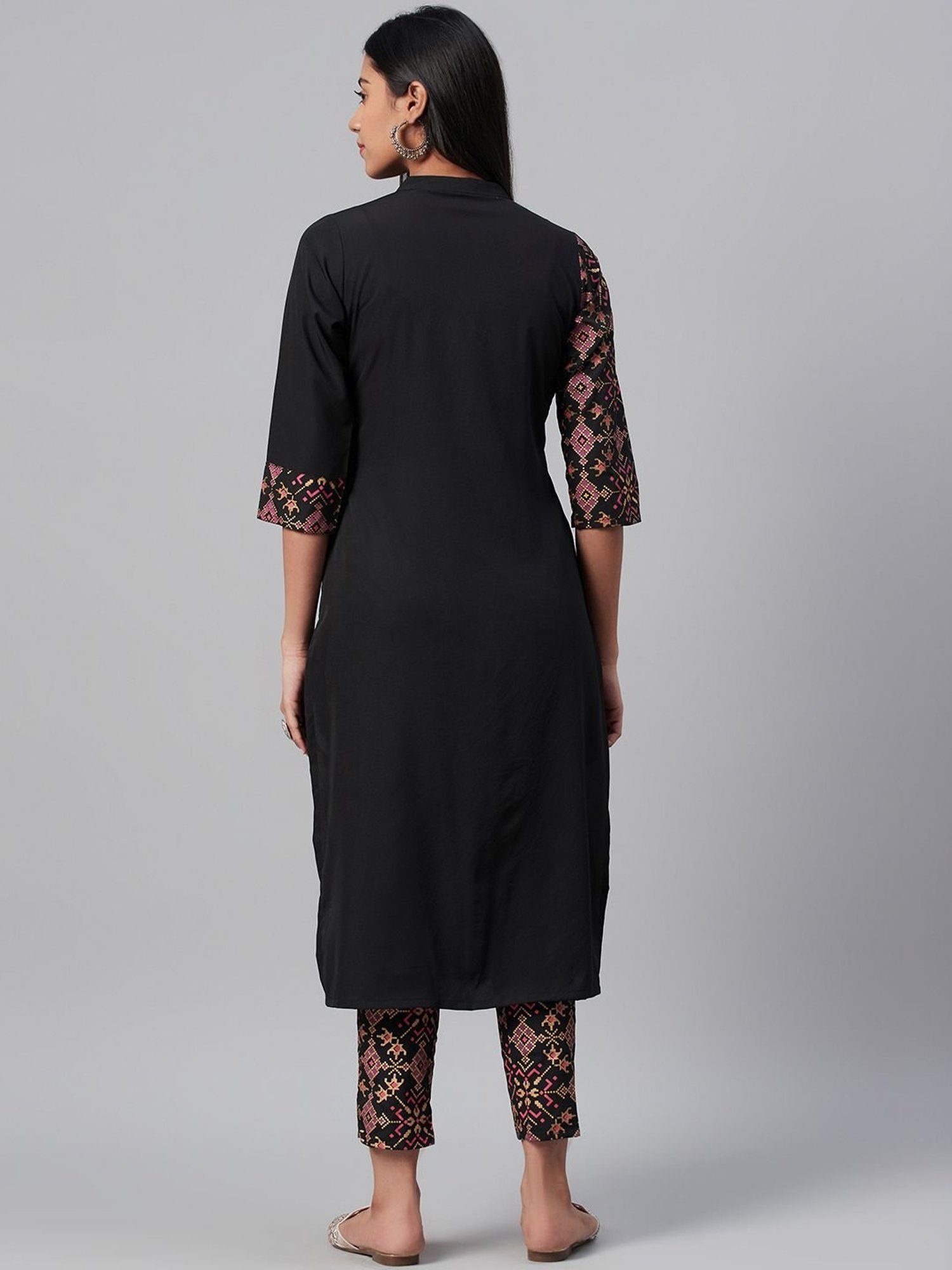 Ziyaa Black Printed Straight Kurta