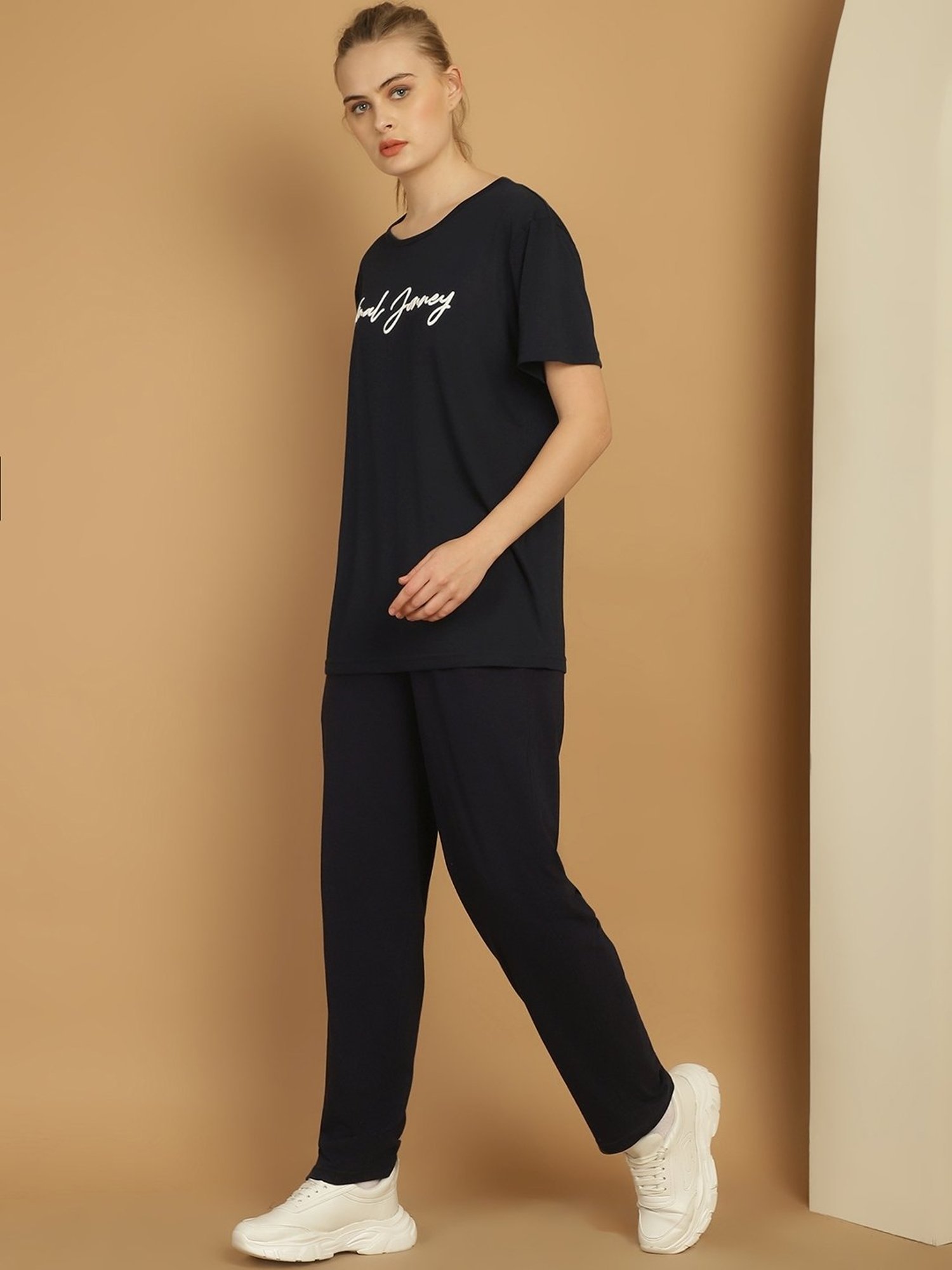 Vimal Jonney Black Cotton Logo Print T-Shirt & Track Pants Set