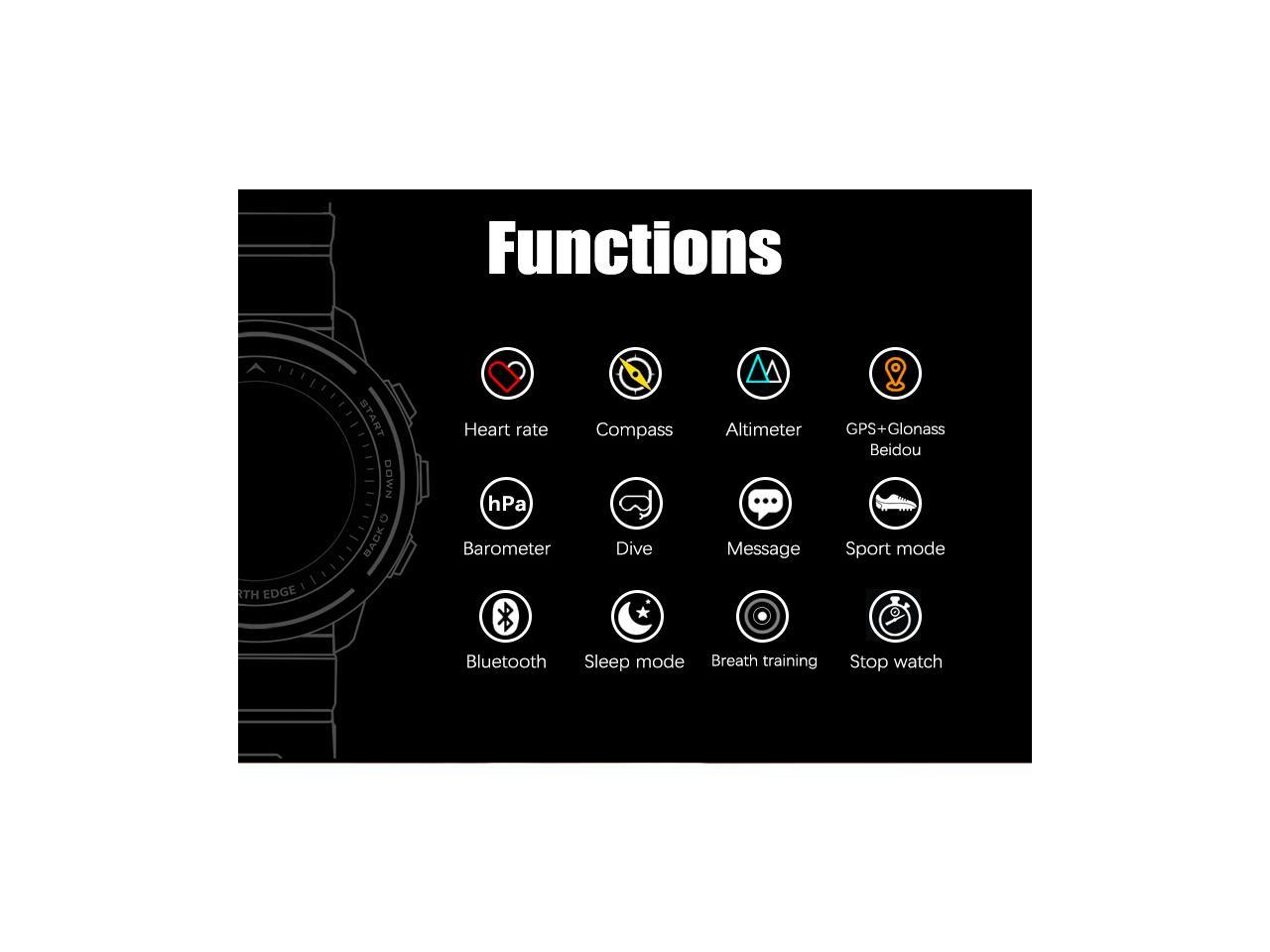 CUUWE Men's Outdoor Sport Digital Wrist Watch Multifunctional Smart Watch Swimming Military Army Watches Altimeter Barometer Compass Waterproof 50m