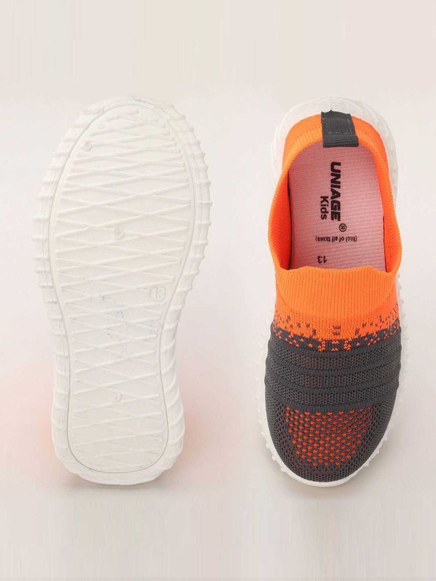 Priaansha Kids Grey & Orange Casual Slip-Ons