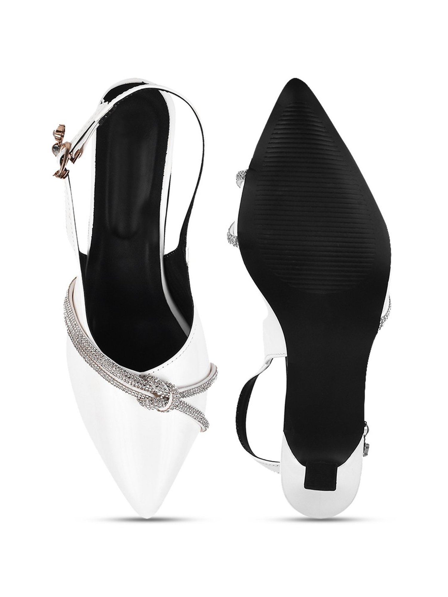 The White Pole Women's White Back Strap Stilettos
