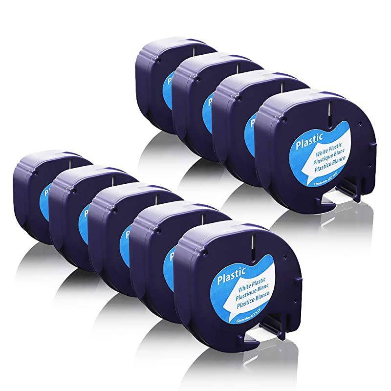 Compatible Labels Replacement for DYMO LetraTag Refills 91331 White Plastic Label Tape 12mm x 4m 12 x 13 for Dymo Letra Tag Label Maker LT100H LT100T QX50 Black on White 9Pack