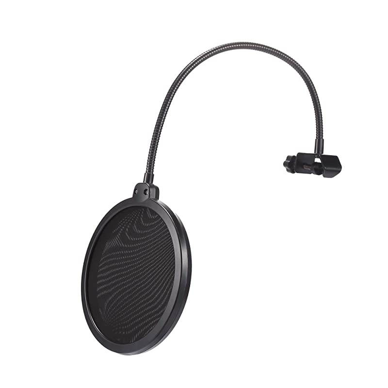 Microphone Pop Filter Dual Layer Mesh Shield with Swivel Mount 360 Flexible Gooseneck Clip Stabilizing Arm