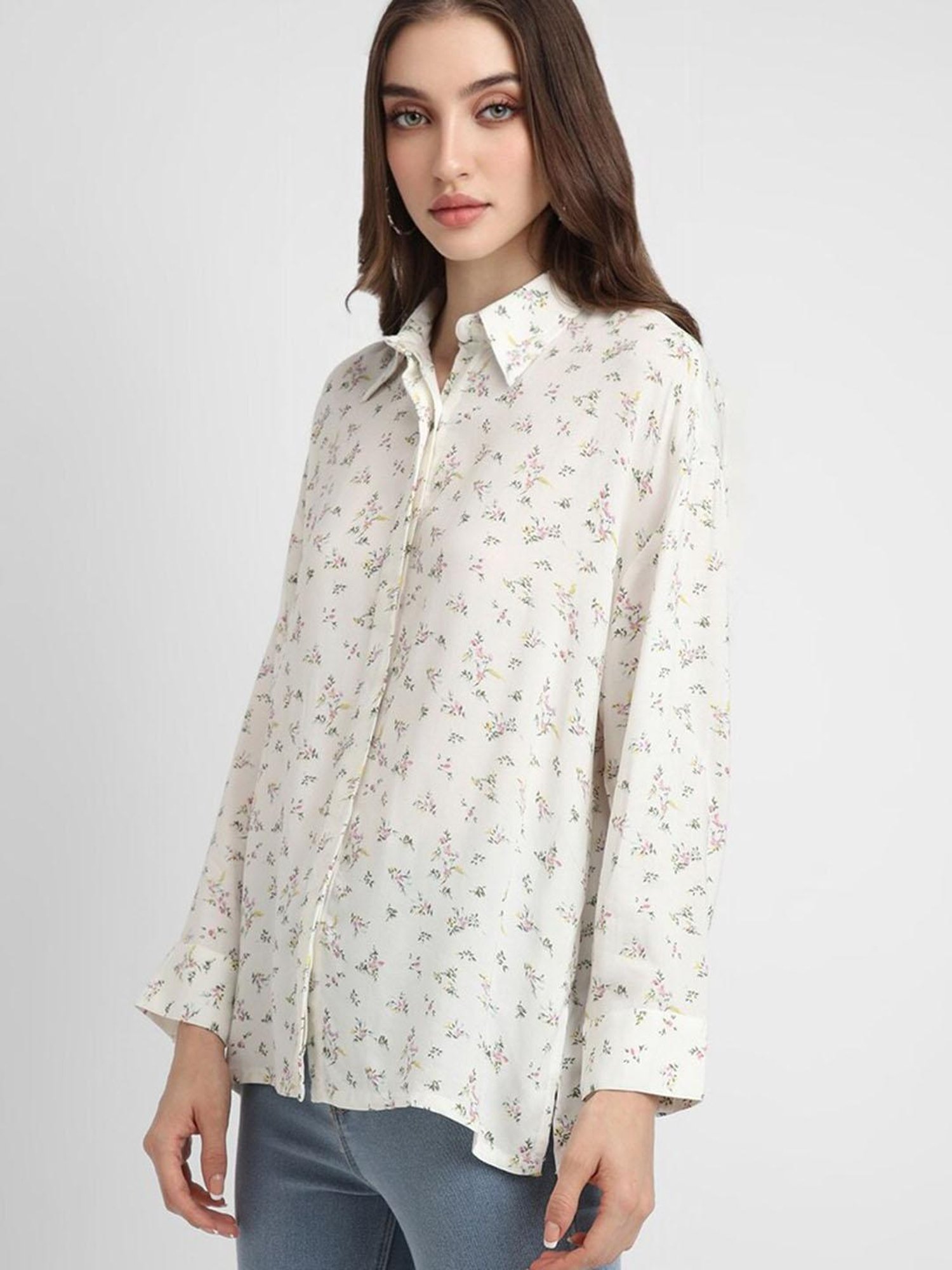 Forever 21 White Floral Print Shirt