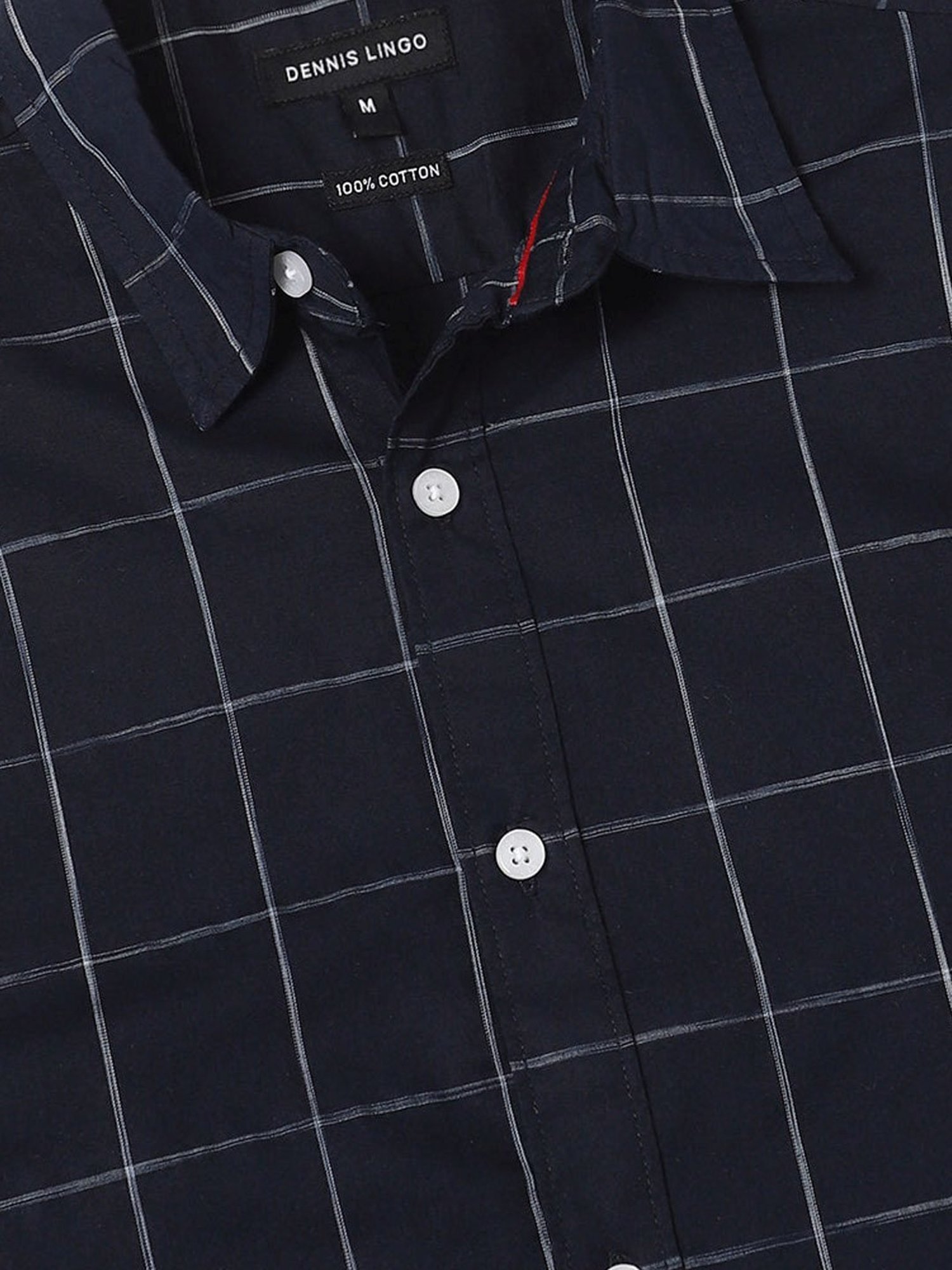 Dennis Lingo Navy Cotton Slim Fit Checks Shirt