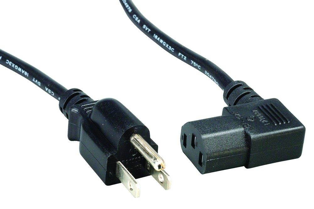 Cablelera 6' North American Power Cord, NEMA 5-15P and IEC-60320-C13 Right Angle, Black (ZADA15PC-06)