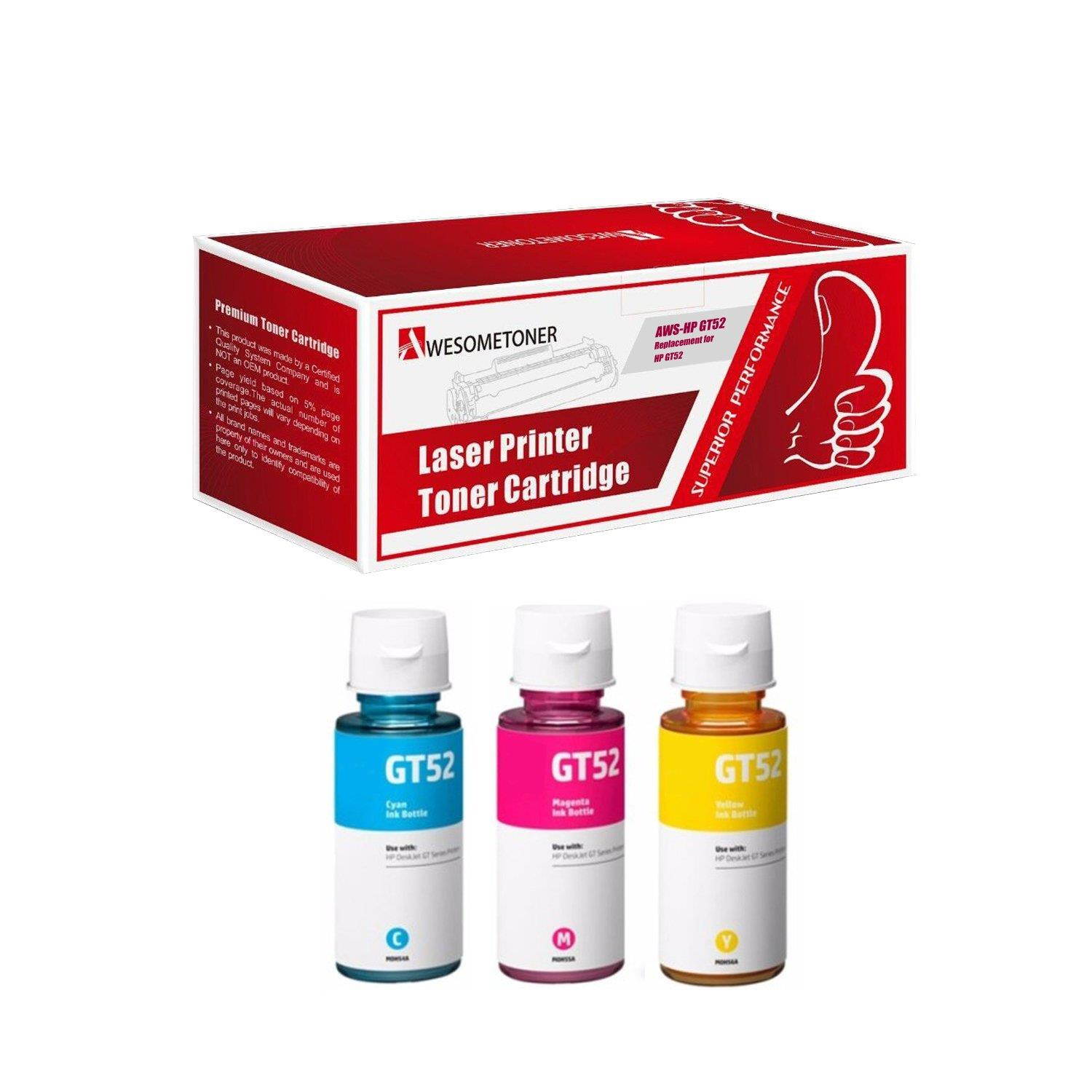 AwesomeToner 3 PK GT52C GT52M GT52Y Compatible Ink cartridge for HP Deskjet GT5810 582 High Yield 70ml