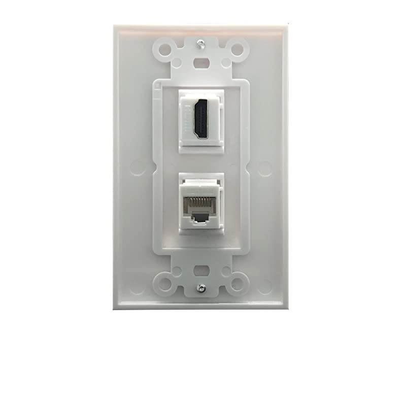 HDMI and Cat6 Ethernet RJ45 Wall Plate For HDTVWith Single Gang Low Voltage Mounting Bracket