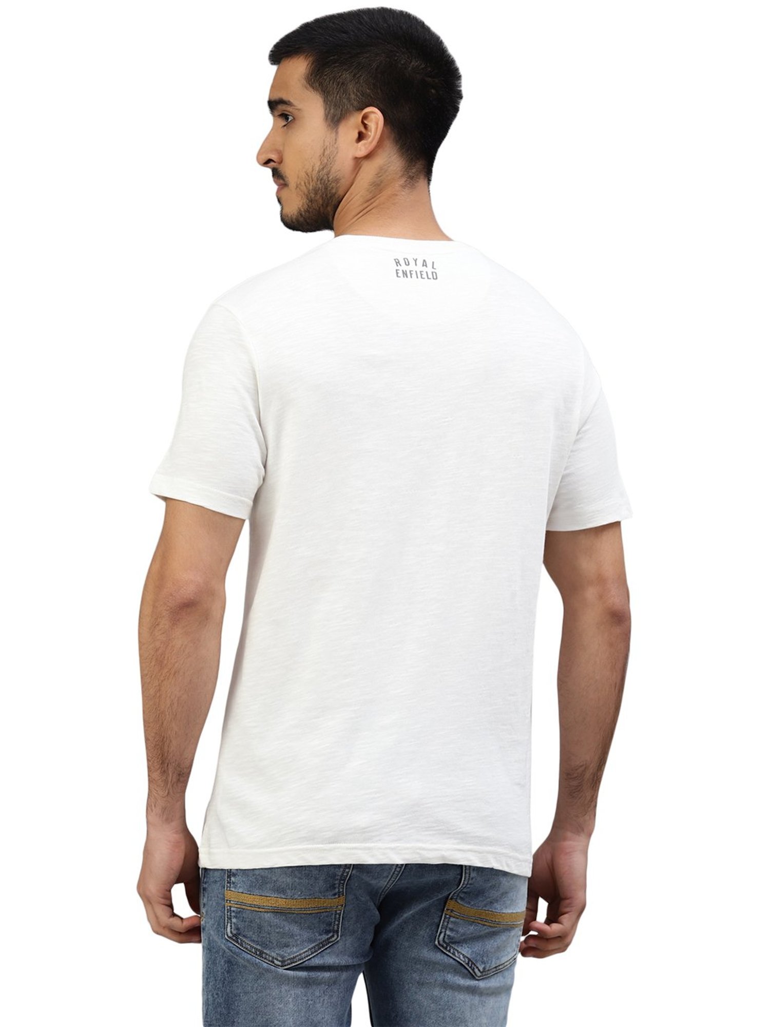 Royal Enfield Ride On White Regular Fit Printed Crew T-Shirt