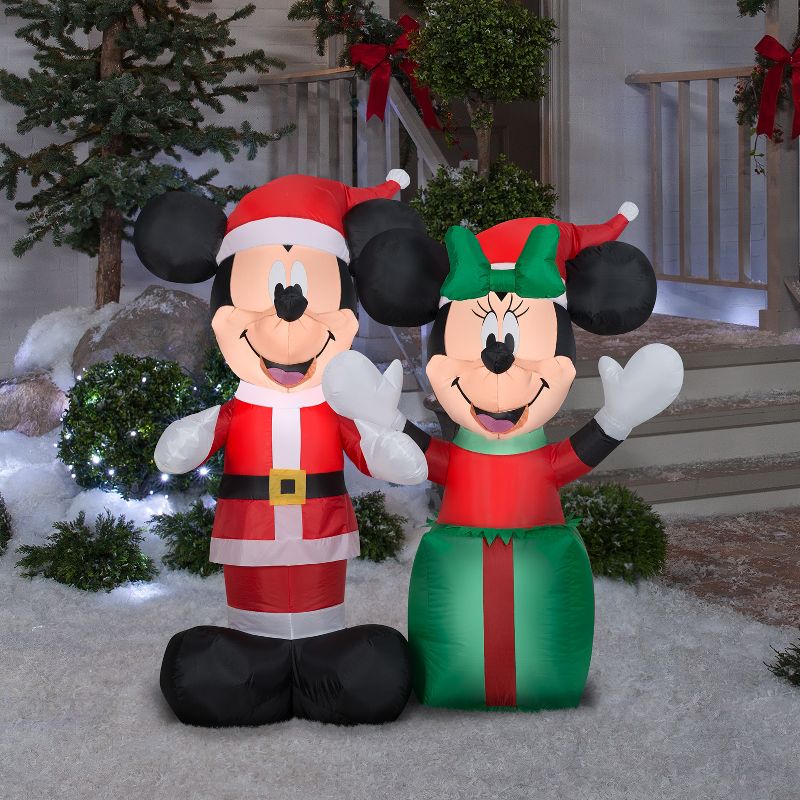 Gemmy Christmas Airblown Inflatable Santa Mickey and Minnie Scene Disney, 4 ft Tall, red