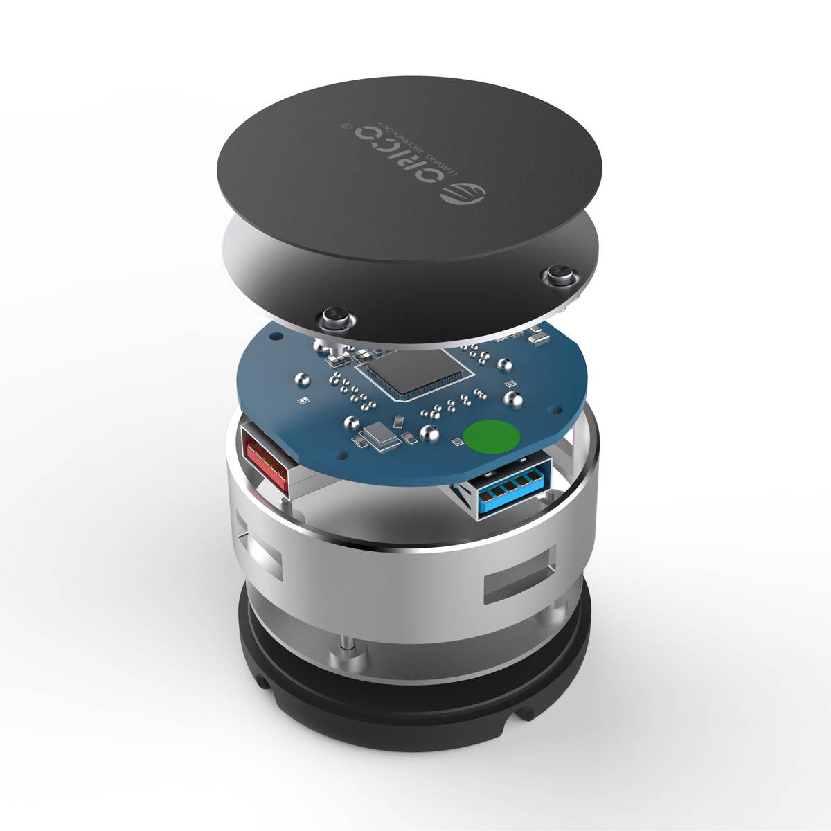 ORICO 3 ports USB3.0 Mouse Cable Management Hub aluminum alloy and rubber mat,Multi-safety protection  Silver (BNS1) (BNS1)