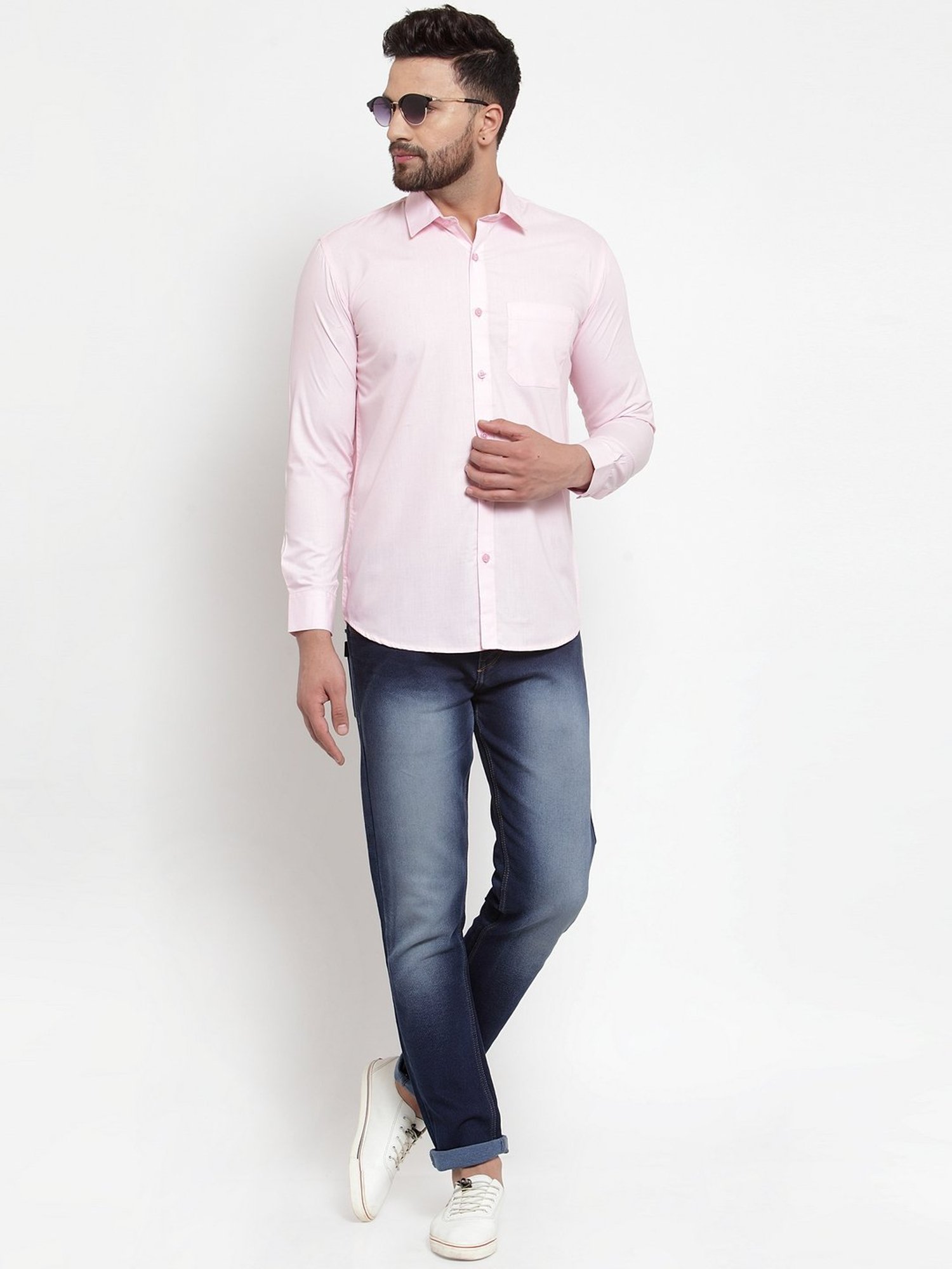 Jainish Pink Cotton Regular Fit Shirt