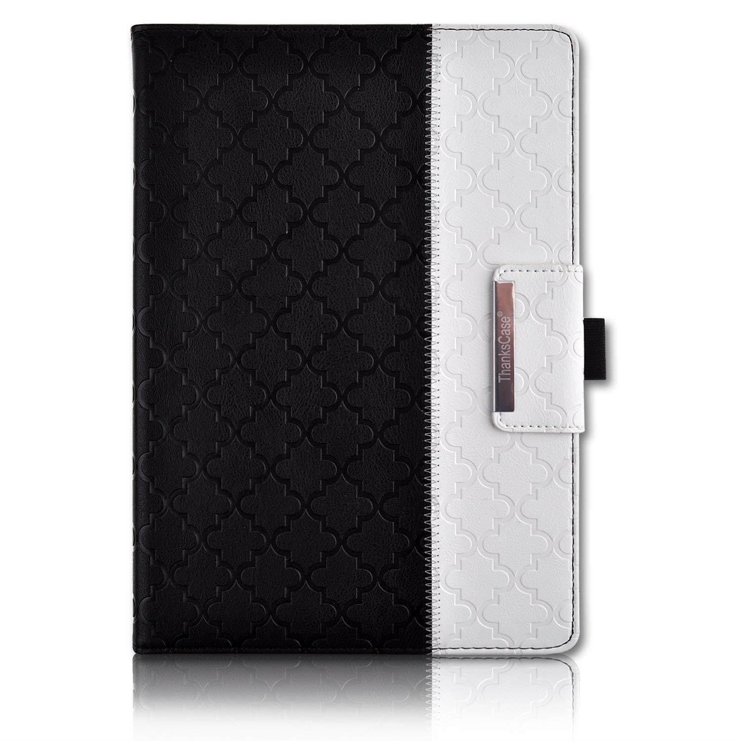 iPad Pro 10.5 Case,Thankscase Rotating Case Smart Cover with Beautiful Quatrefoil Lattice Embossed Pattern with Wallet Pocket and Hand Strap for New iPad Pro 10.5 inch 2017 Release (Black Quatrefoil)