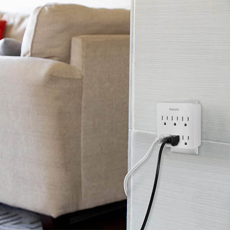 6Outlet Surge Protector 3Prong Wall Adapter Plug 1020J White SPS1006WA37