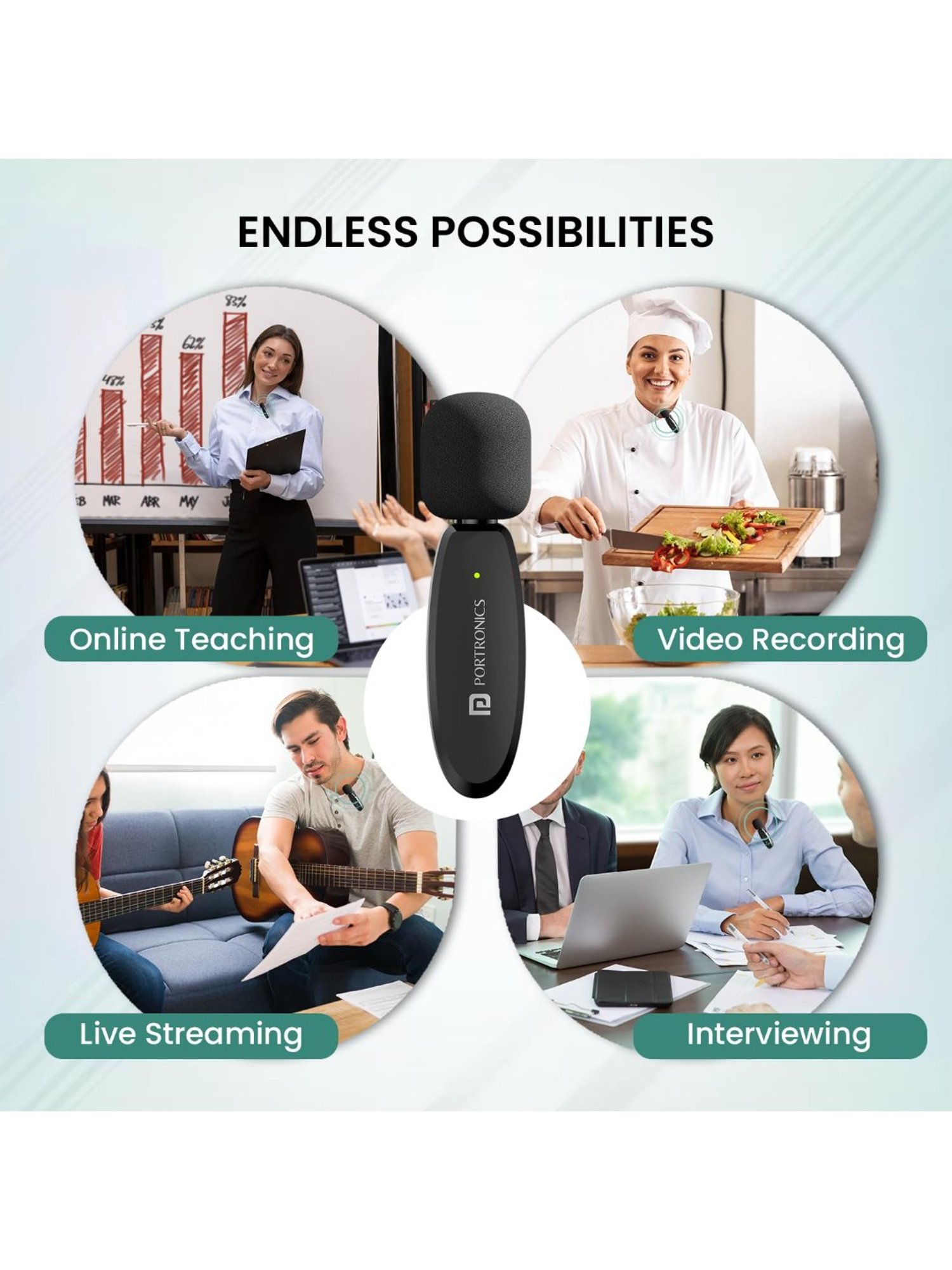 Portronics Dash 7 Omnidirectional Type C Wireless Microphone with Noise Cancellation (Black)