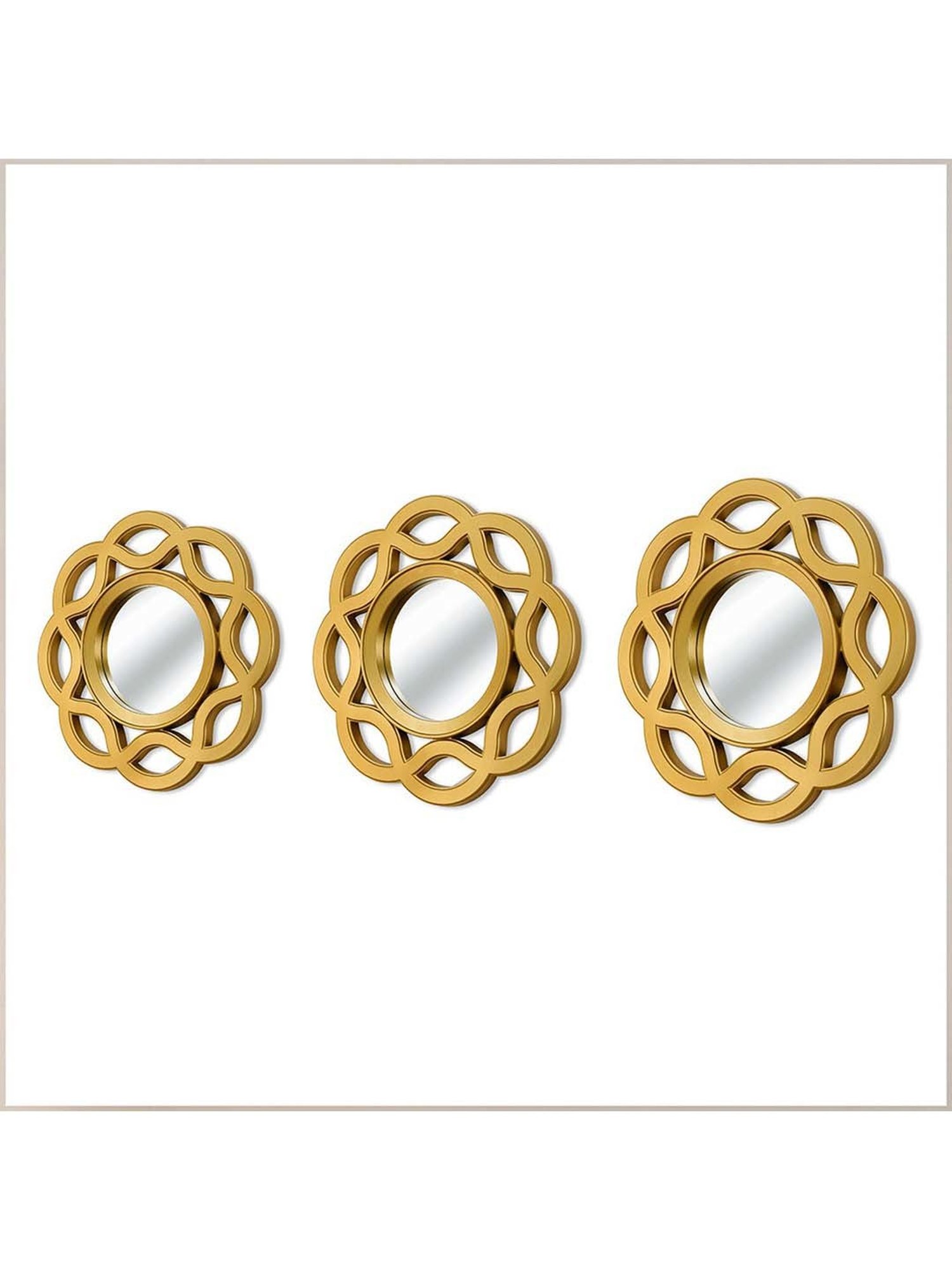 @home Gold Glass Floral Decorative Wall Mirrors - Set of 3