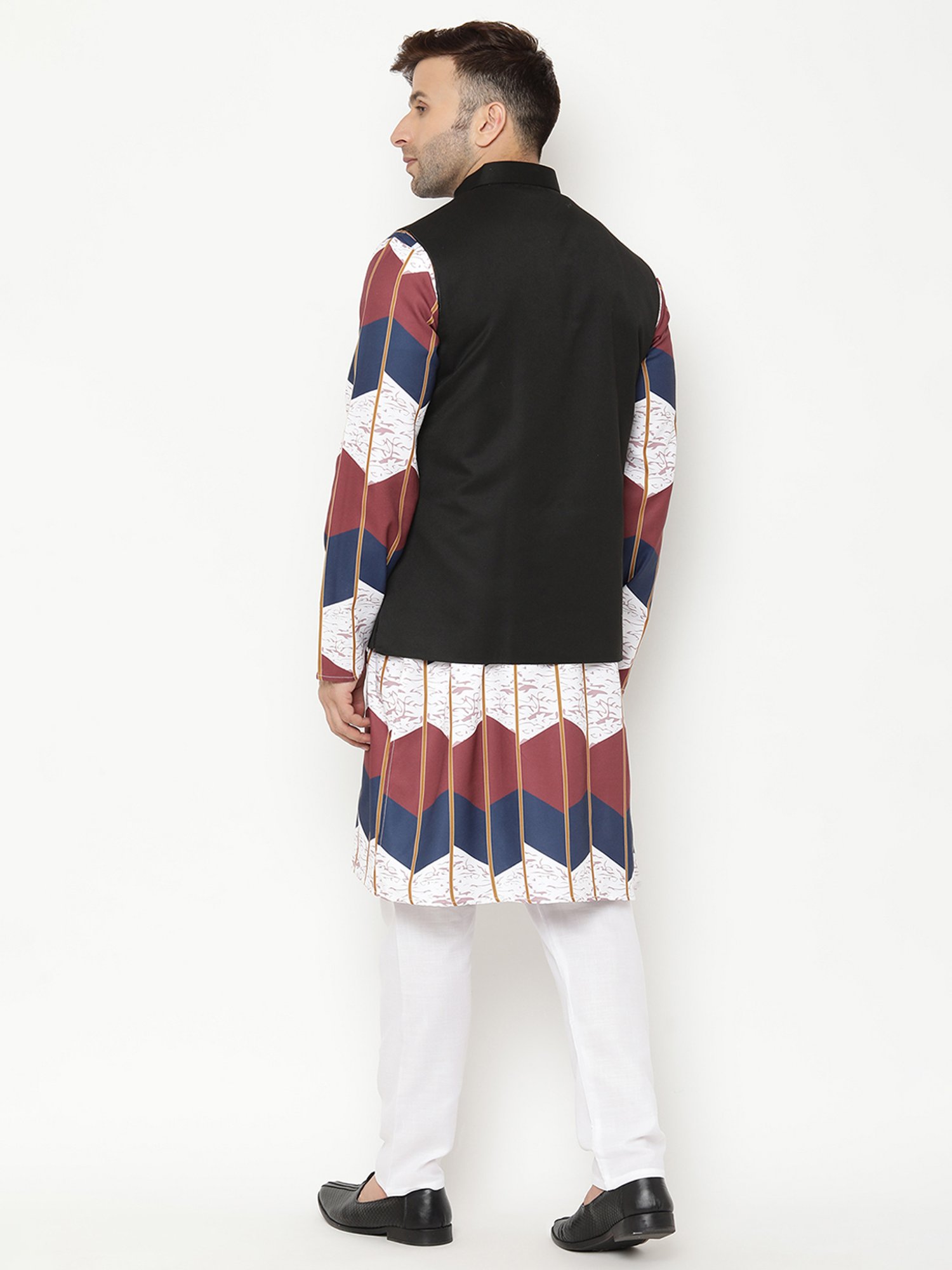 Hangup Maroon & White Regular Fit Printed Kurta Bottom & Jacket Set