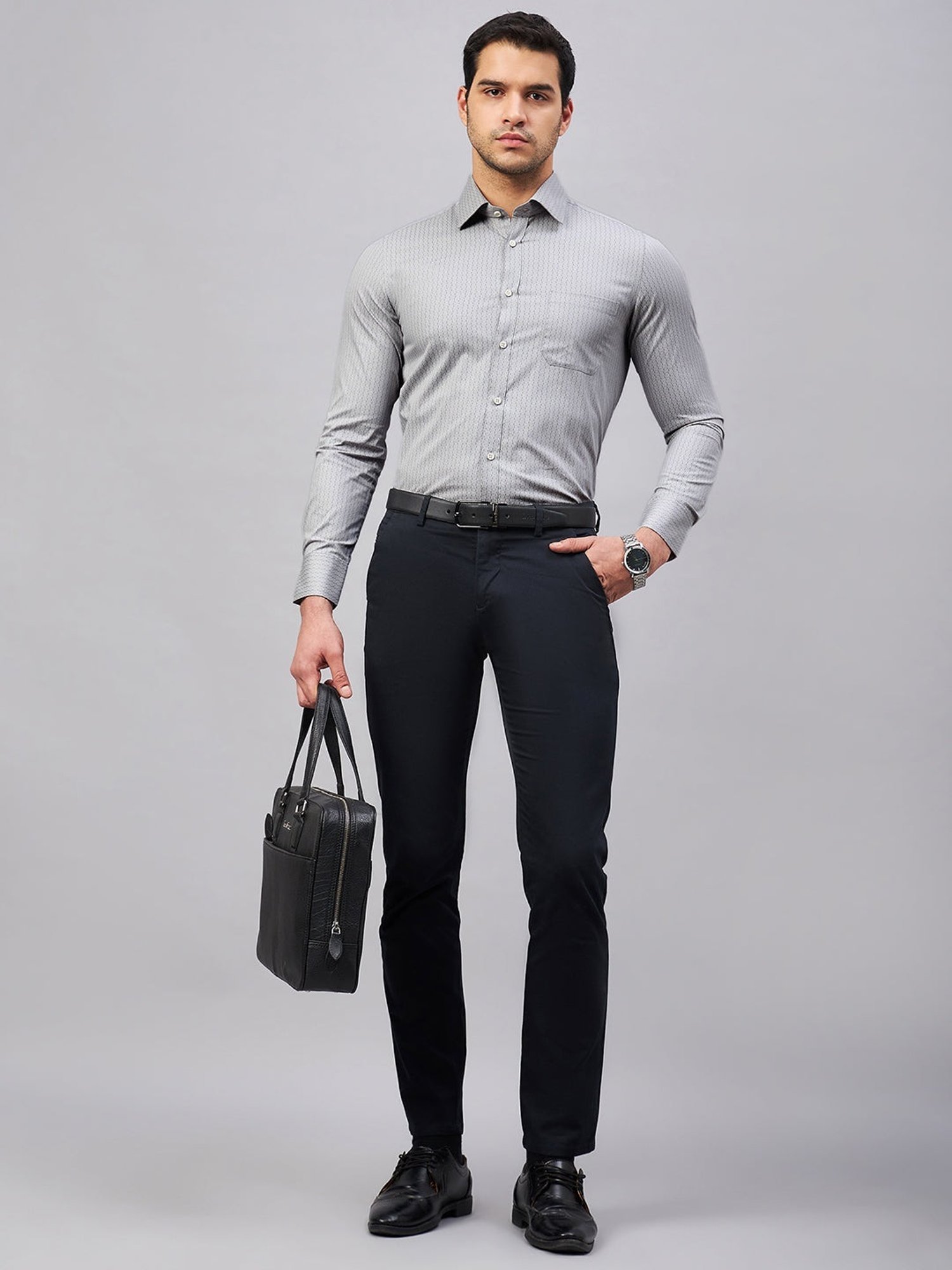 Louis Stitch Grey Cotton Regular Fit Printed Shirt