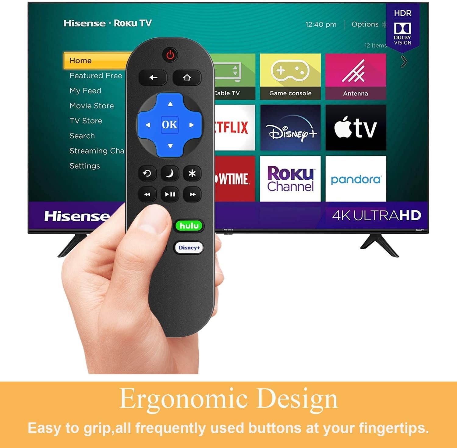 Replacement Remote Compatible with All Hisense Roku TV, Universal for Hisense Roku Smart TV Remote with Disney+ Amazon Netflix Hulu Shortcut Keys