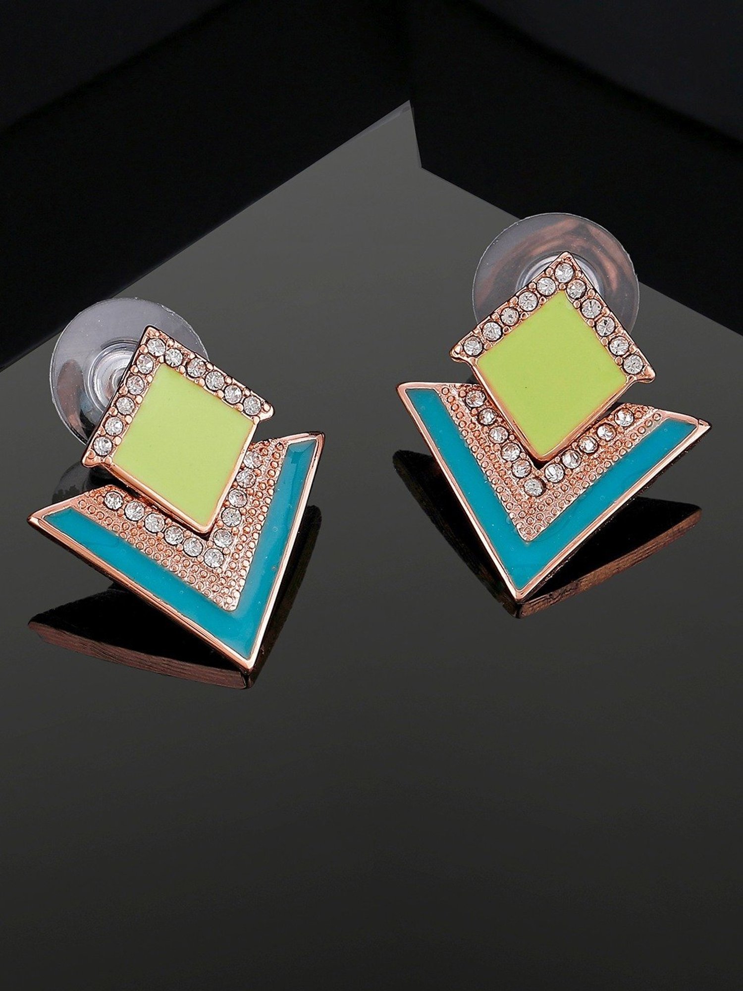 Estele Rose Gold-Plated Geometric Designer Stud Earrings