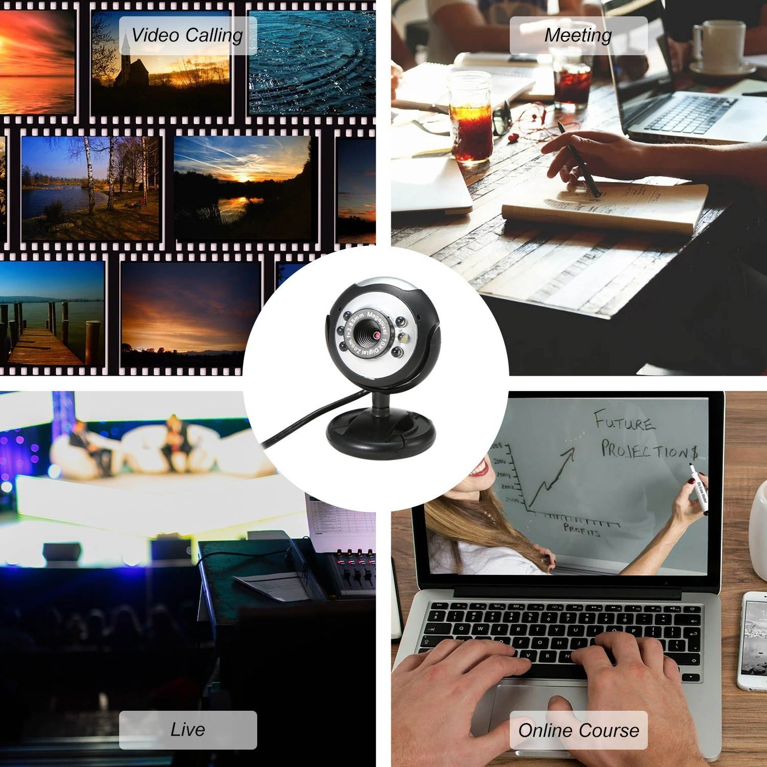 640P Webcam Live Streaming Webcam with Microphone 360 Degree Rotatable USB Web Camera for PC Laptop Desktop Webcam for Video Conference Meeting Gaming Desktop Office