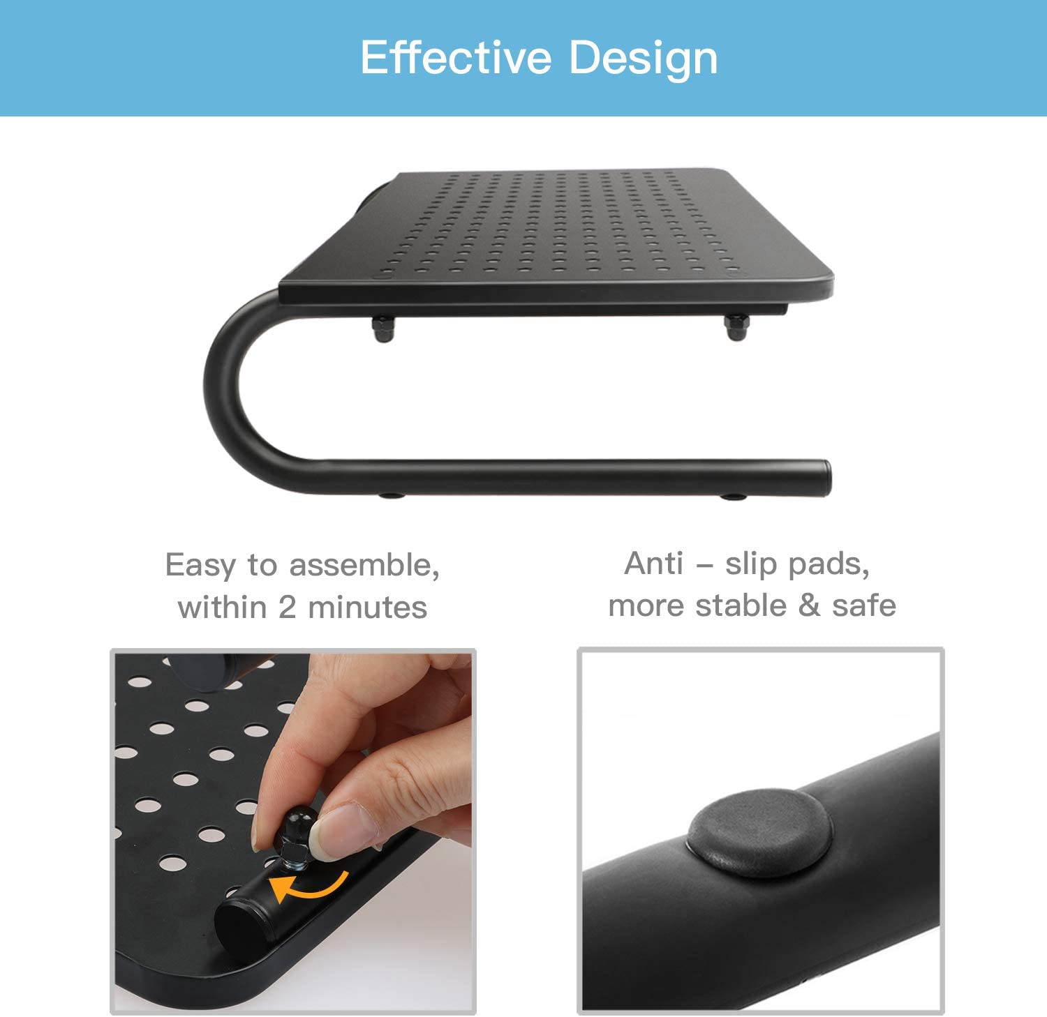 Monitor Stand Riser with Vented Metal for Computer, Laptop, Desk, Printer with 14.5 Platform 4 inch Height (Black, 2 Pack)