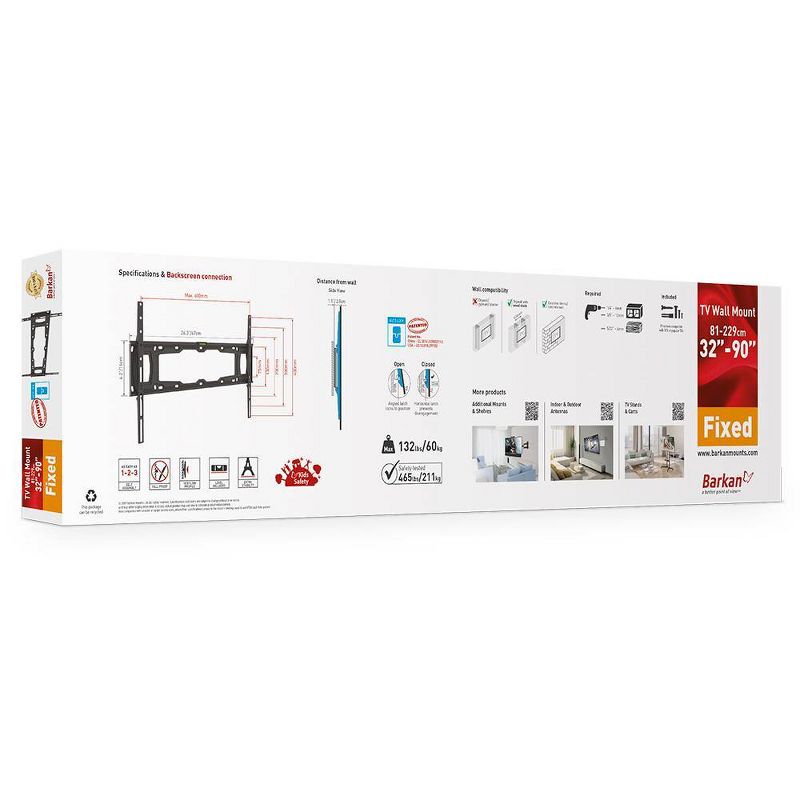 Barkan 32 - 90" Fixed Flat / Curved TV Wall Mount Black