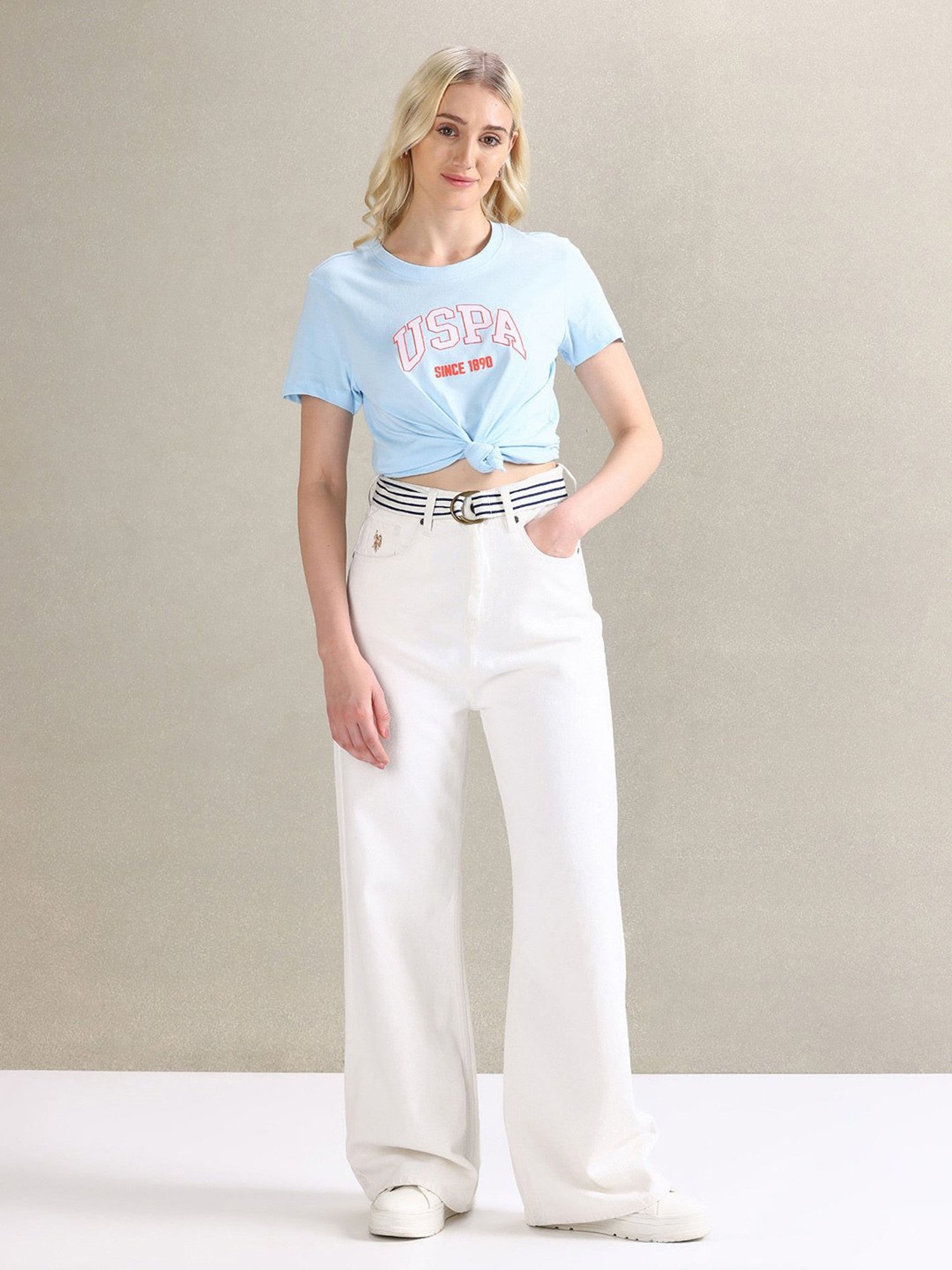 U.S. Polo Assn. Light Blue Cotton Graphic Print T-Shirt