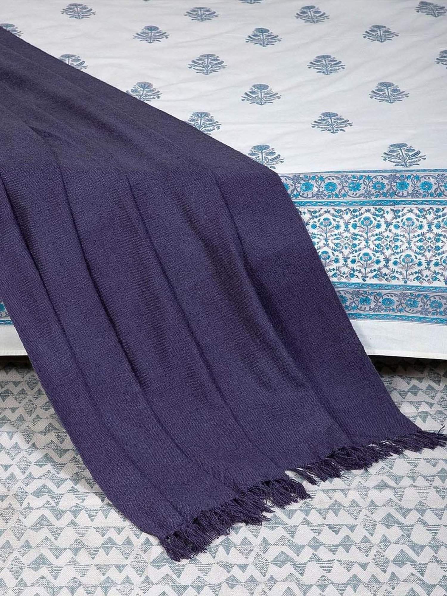 Fabindia Home Navy Acrylic Boucle Throw