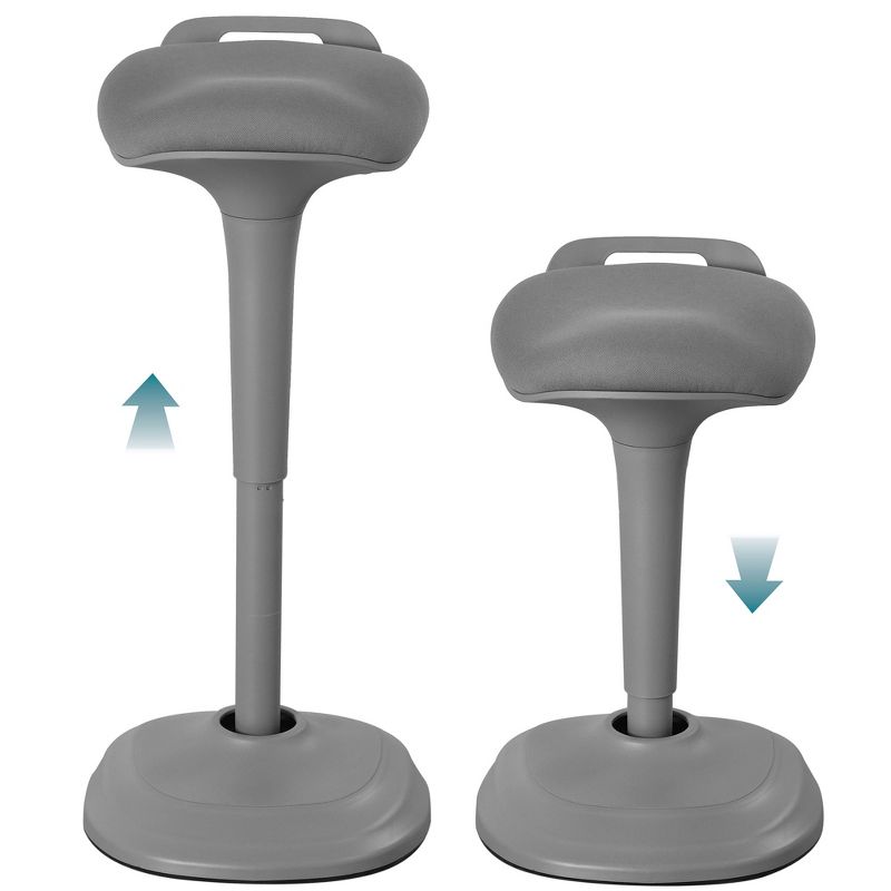 Living Essentials Forte Home Office Work Standing Sitting Desk Adult Adjustable Height 360 Degree Swivel Rocking Wobble Padded Stool Chair, Gray