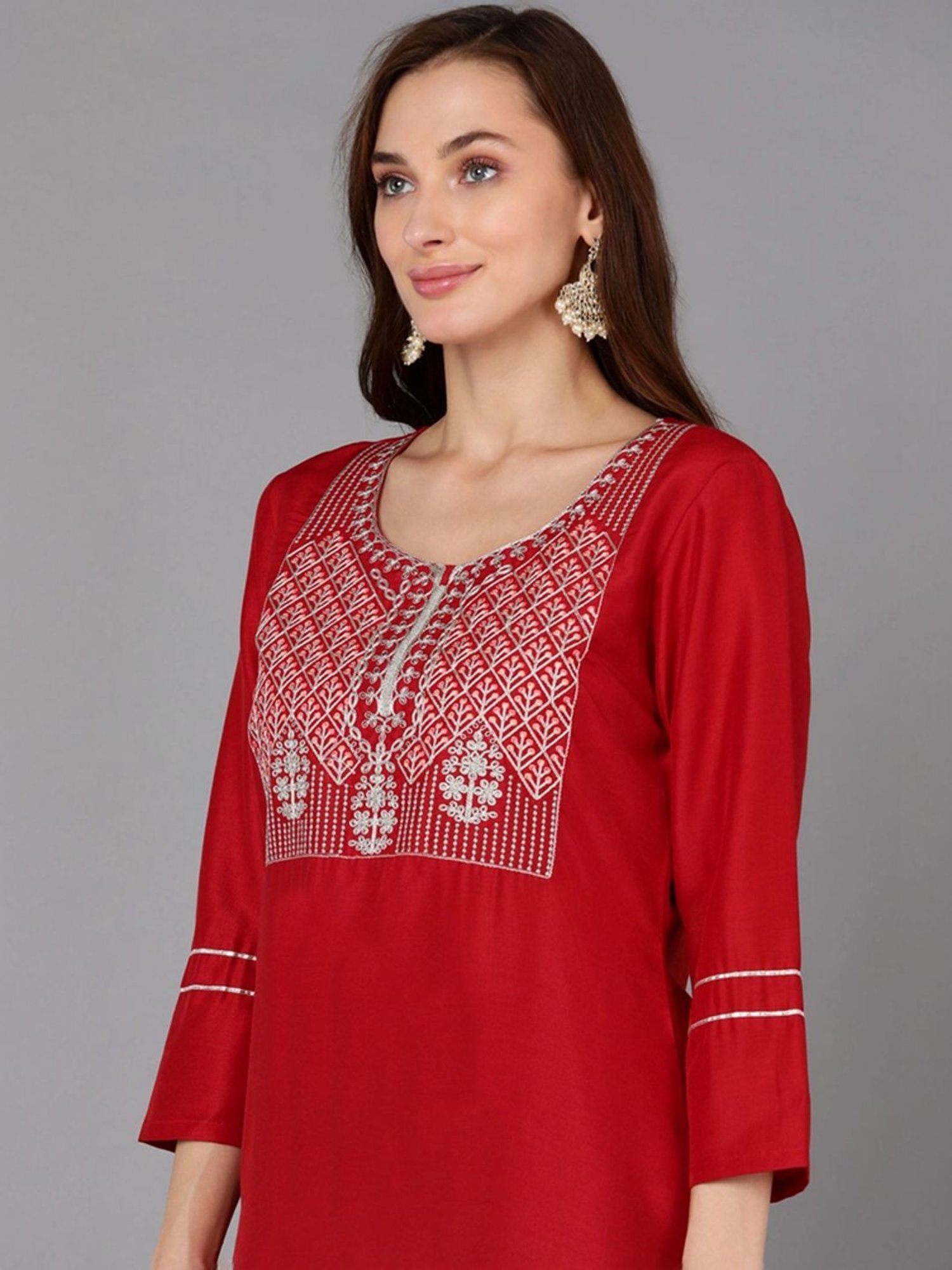 Vaamsi Red Embroidered Kurta Palazzo Set With Dupatta