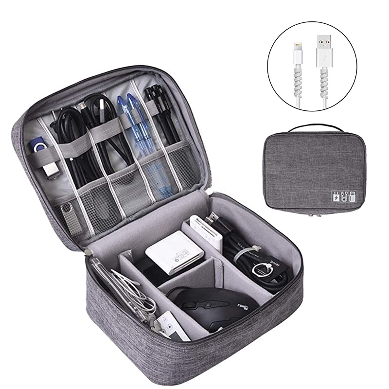 Electronics Organizer  Electronic Accessories Bag Travel Cable Organizer ThreeLayer for iPad Mini Kindle Hard Drives Cables Chargers TwoLayerGrey