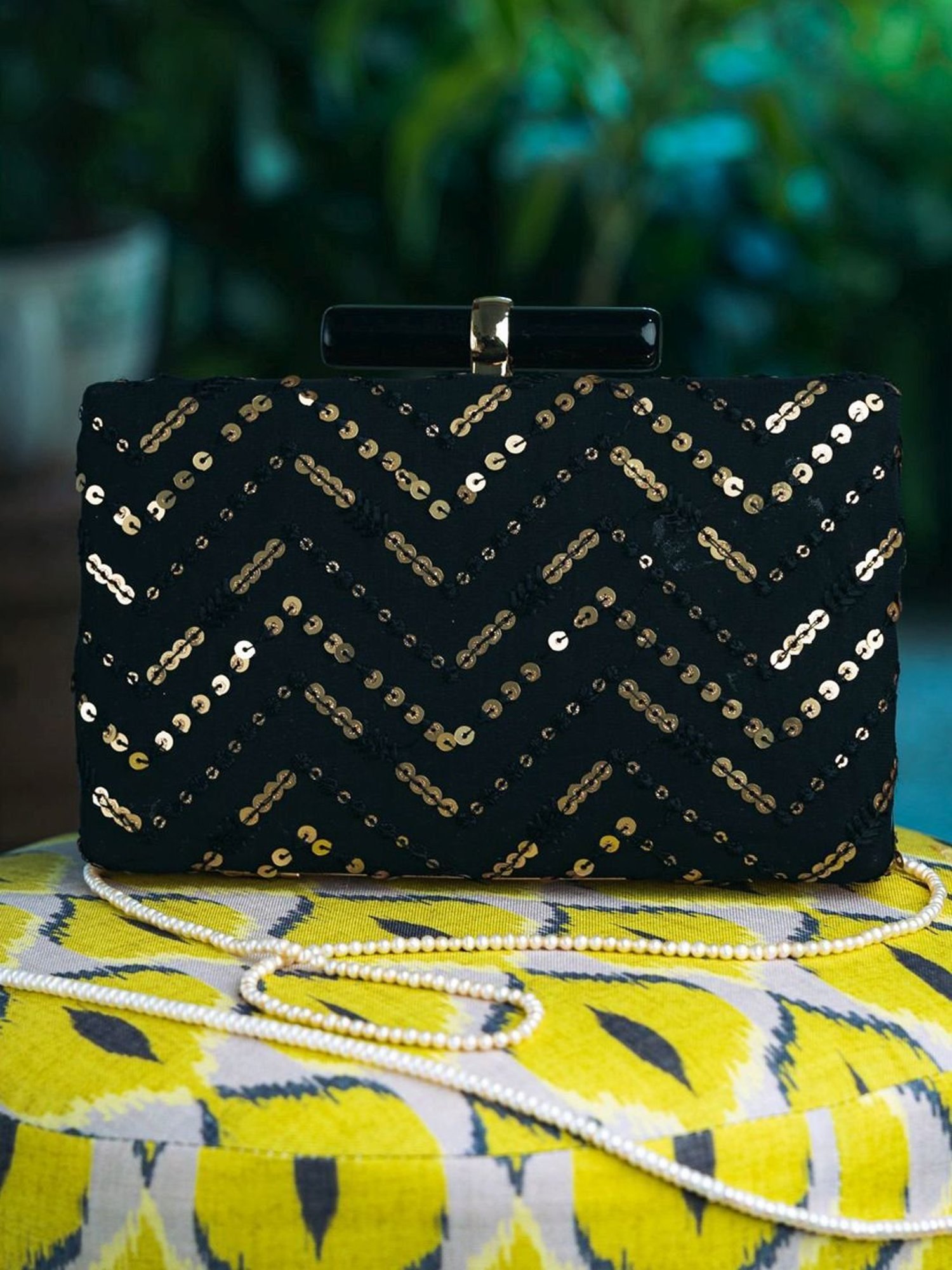 NR by Nidhi Rathi Black Fabric Clutch