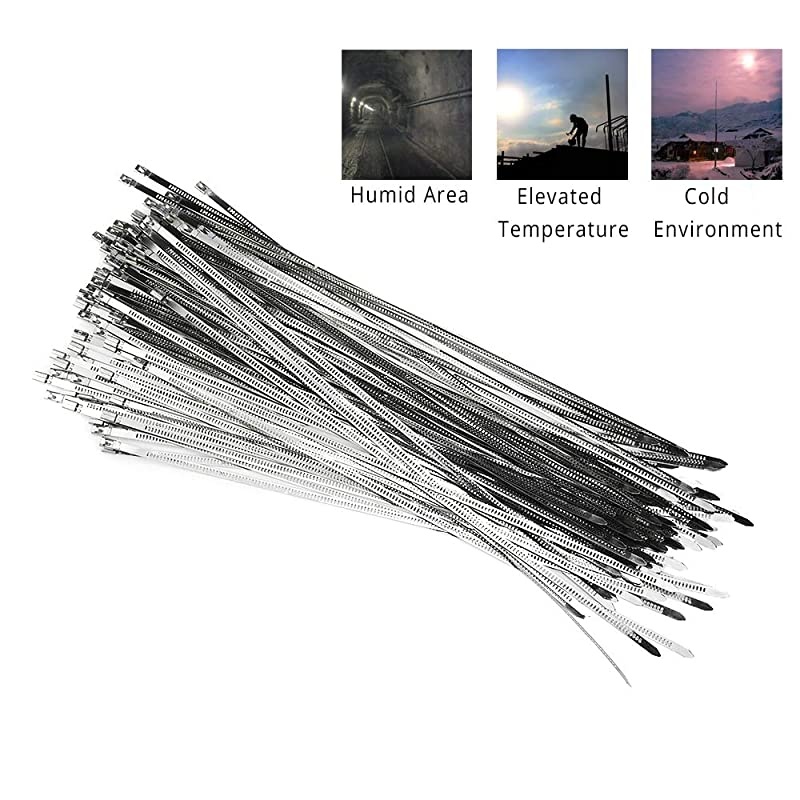 Heavy Duty 304 Stainless Steel Cable Ties Wrap Coated Self Locking Metal Zip Ties (Stainless Steel, 3.94 inch)