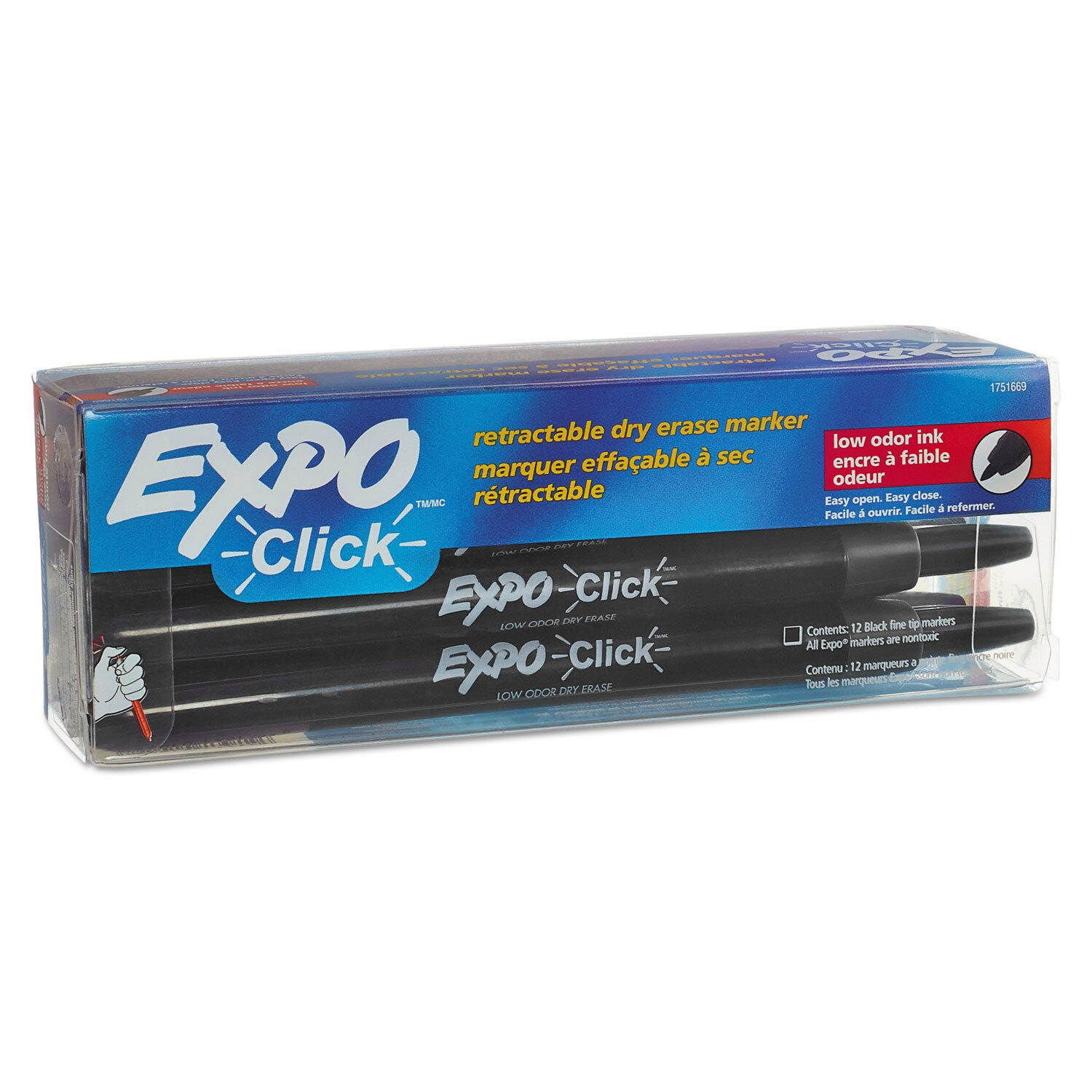 EXPO Click Dry Erase Markers Fine Tip Black Dozen 1751669