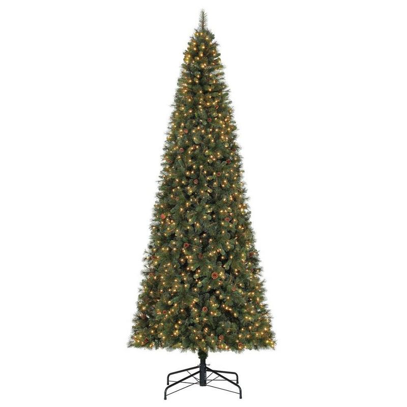 Home Heritage Albany 12' Pre-Lit Artificial Christmas Tree w/ Pine Cones & Stand
